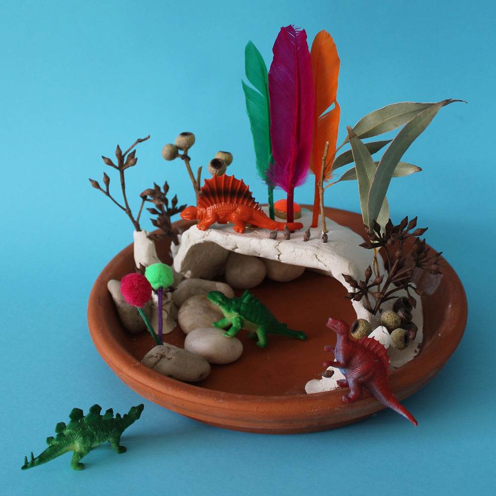Kids craft ideas - clay dinosaur cave