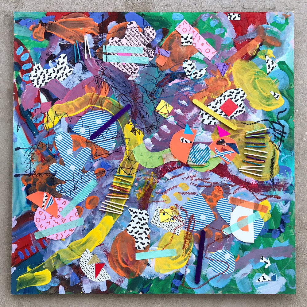 Mixed media kids process art painting