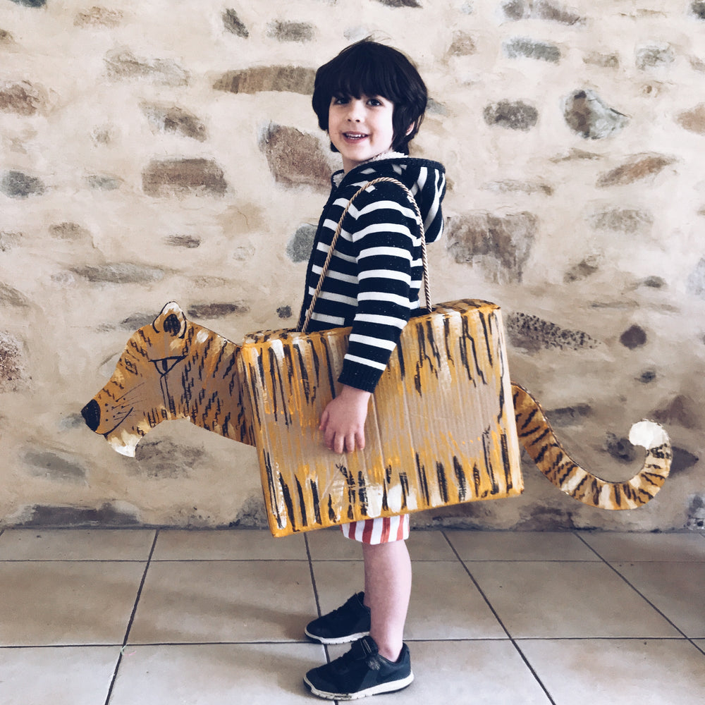 Cardboard box tiger fancy dress costume