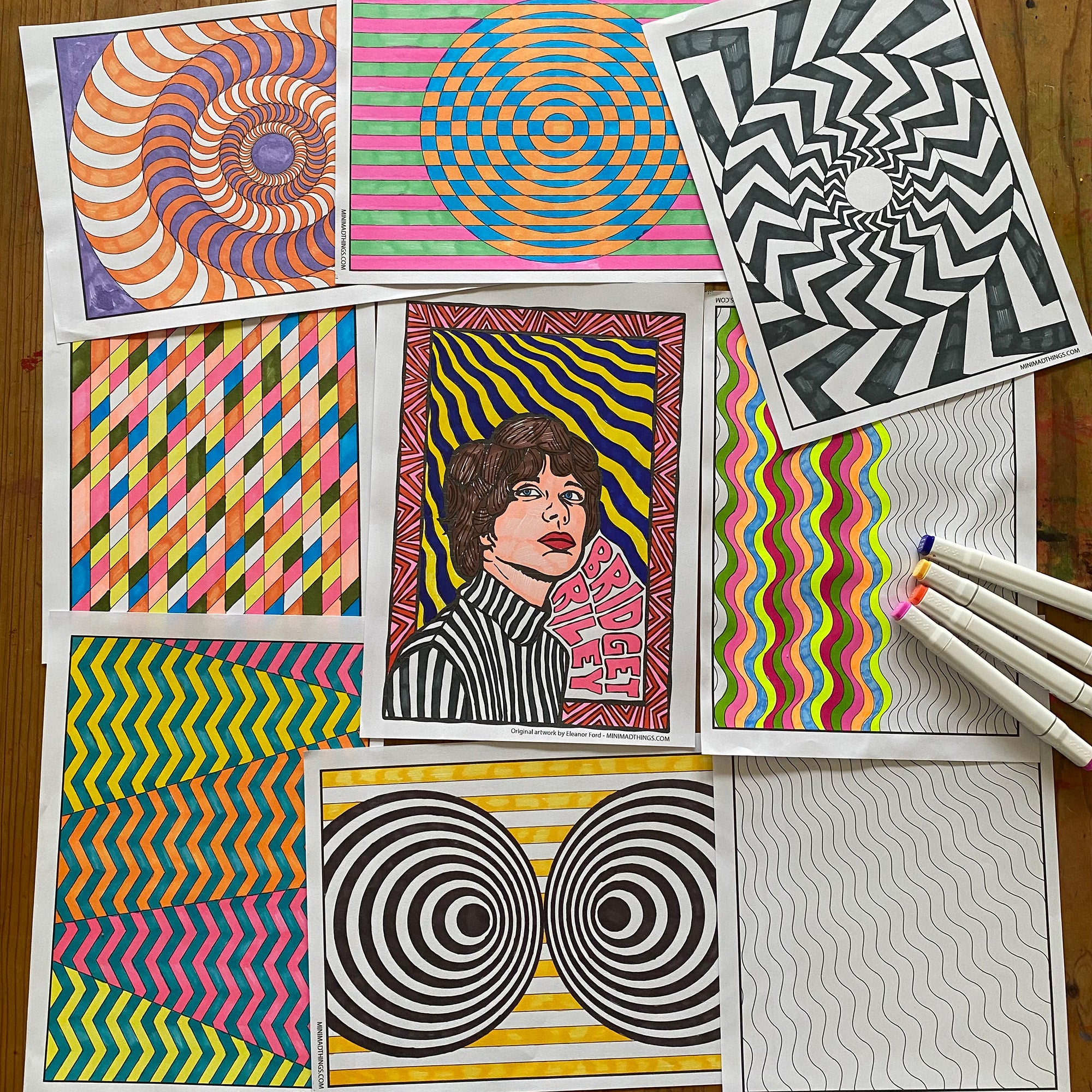 Bridget Riley - Printable colouring in sheets