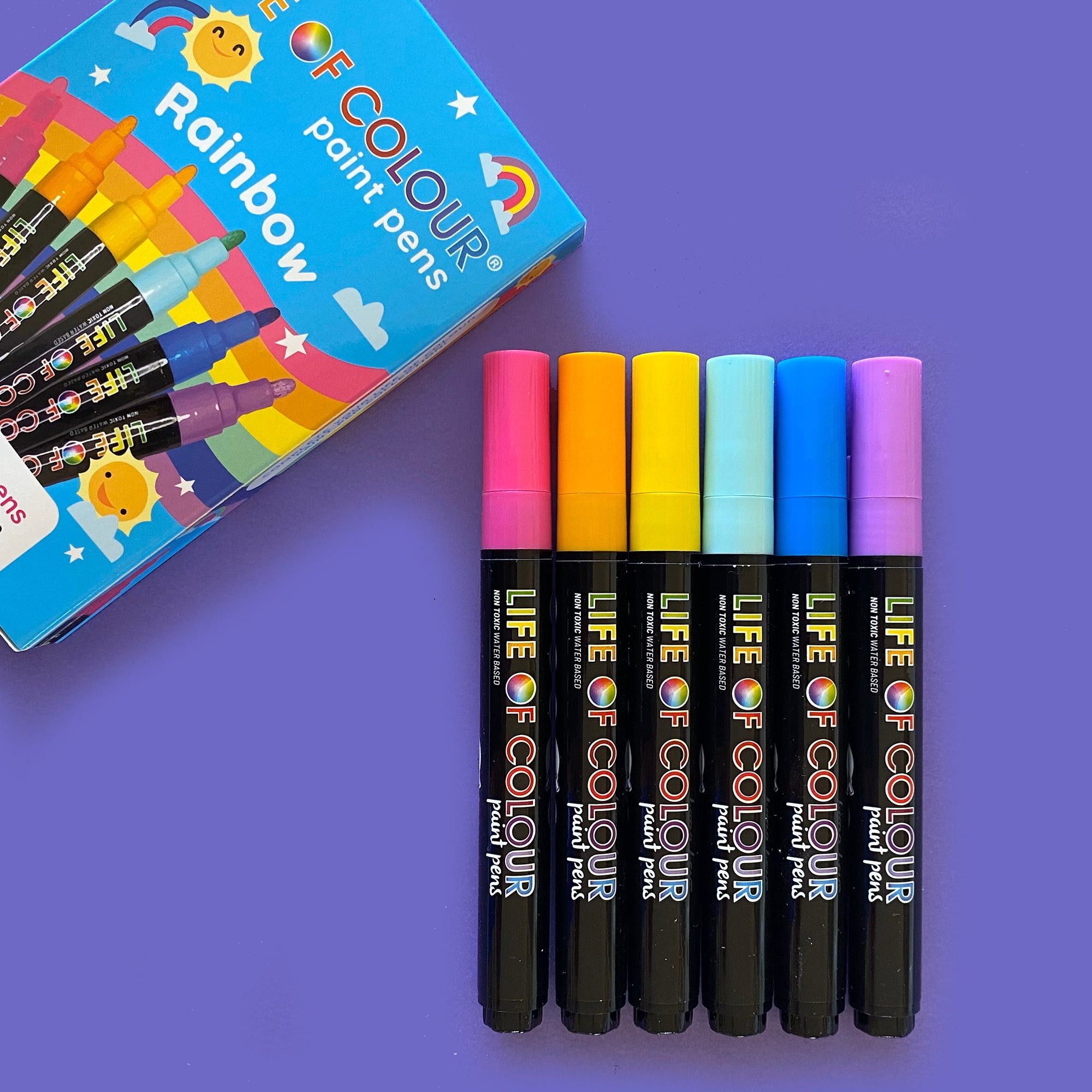 6 Life of Colour Acrylic Paint Pens - Rainbow