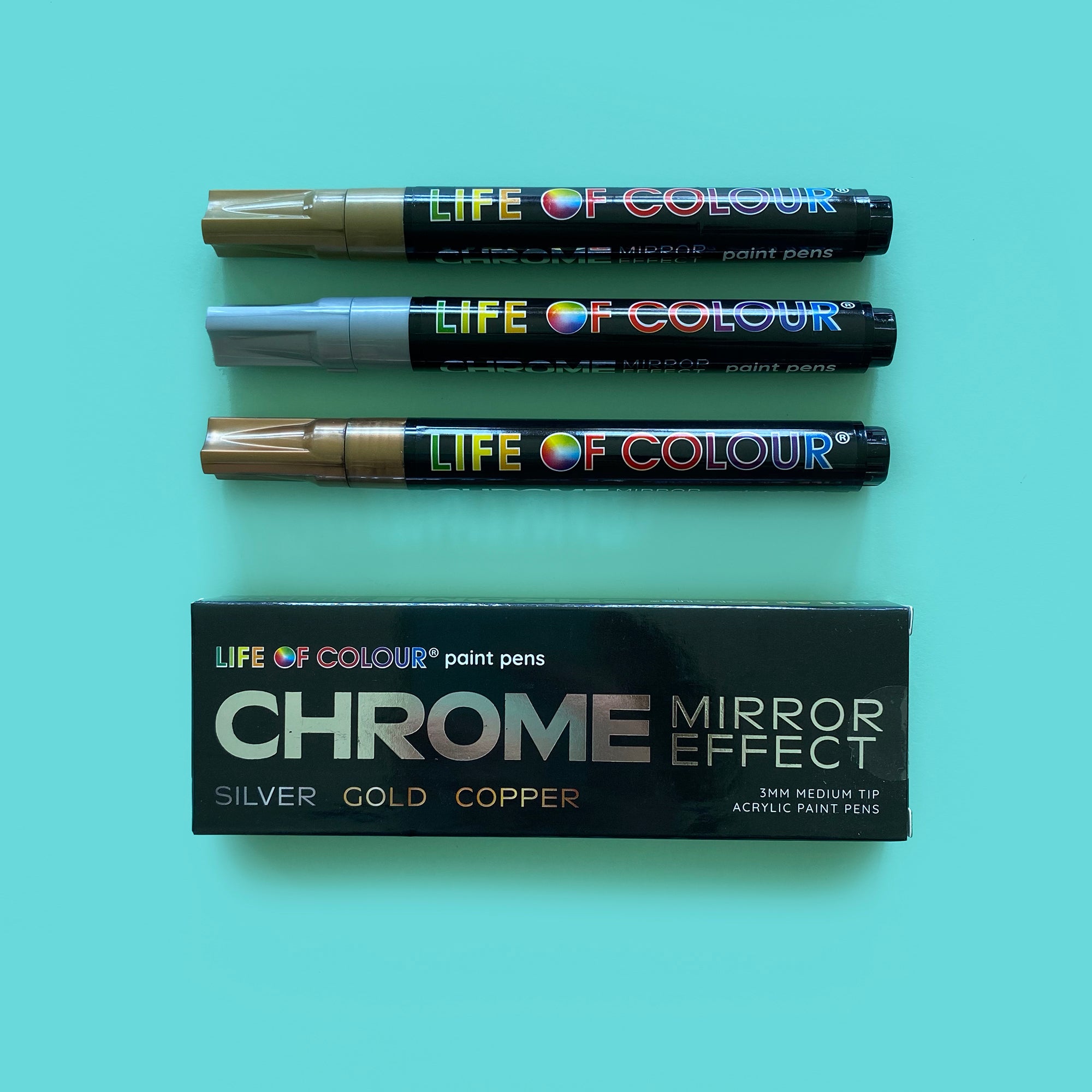 3 Life of Colour Acrylic Paint Pens - Chrome Mirror Effect - 50% OFF