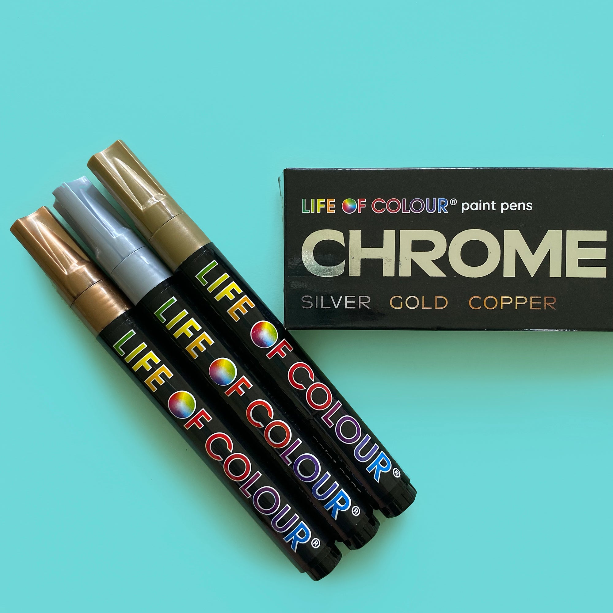 3 Life of Colour Acrylic Paint Pens - Chrome Mirror Effect - 50% OFF