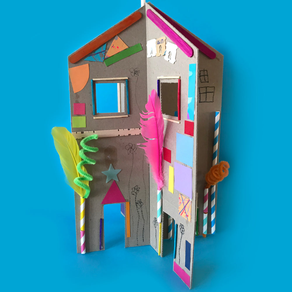 3D cardboard collage house kids craft activity