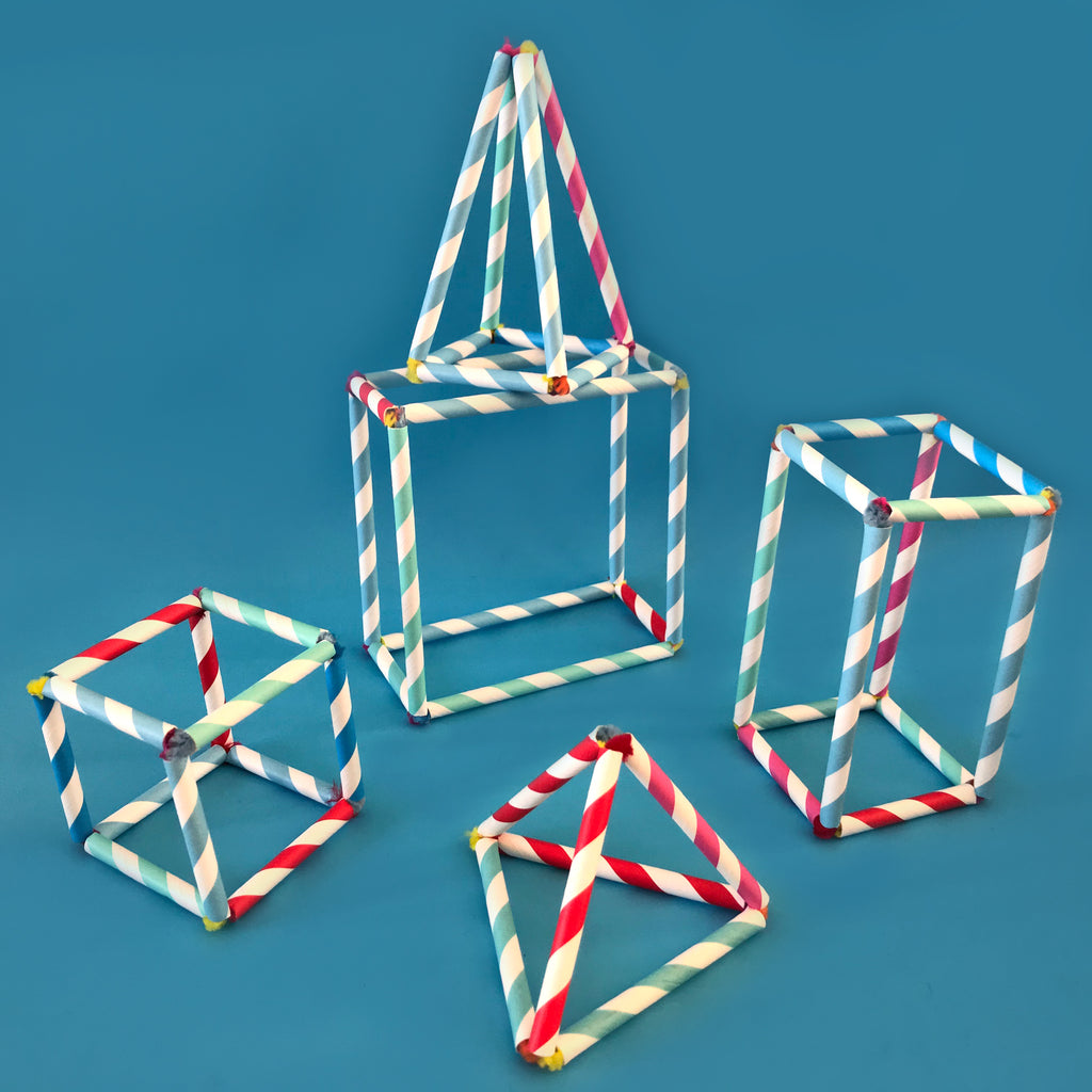 3D shapes made with paper straws and pipe cleaners