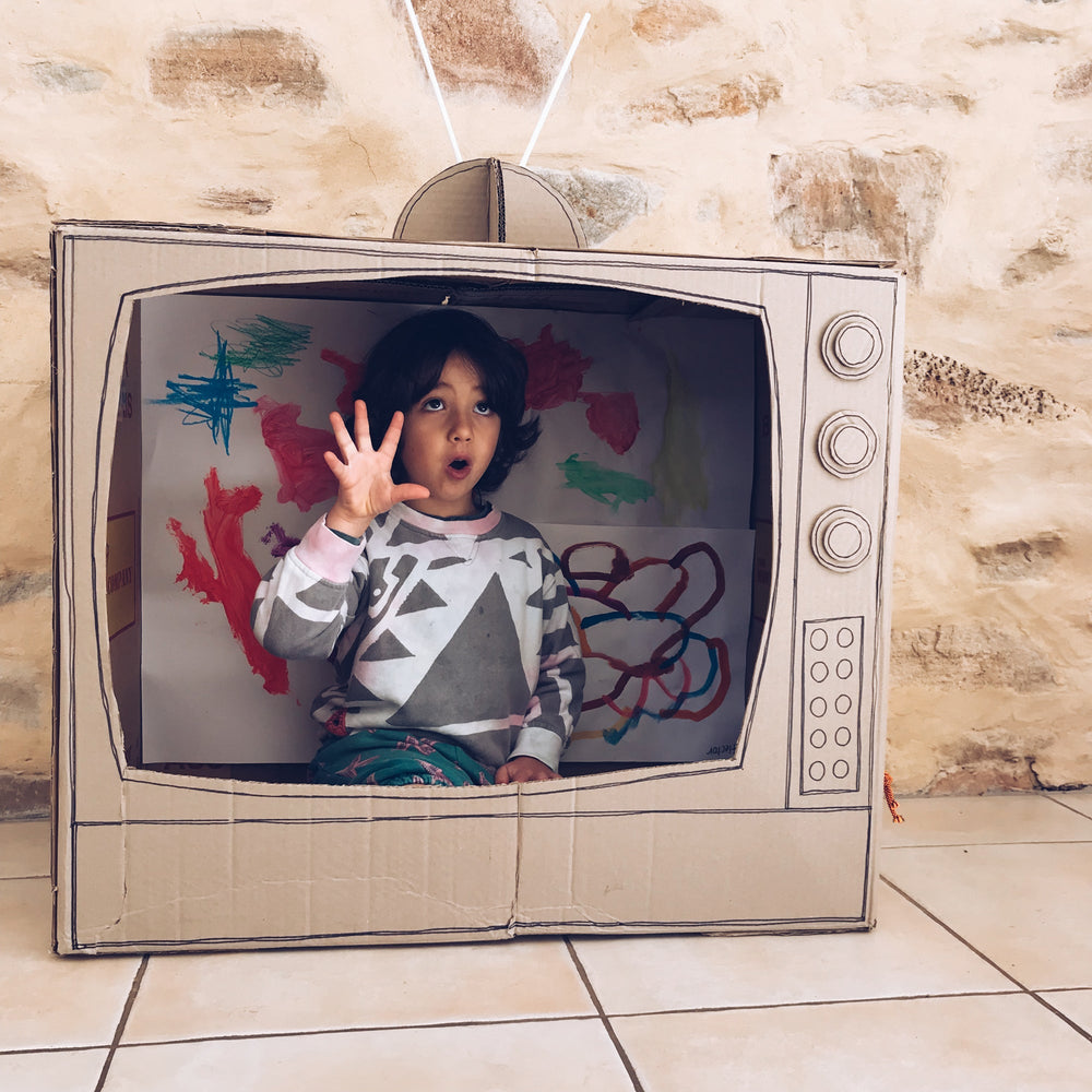 Large cardboard box TV for kids to play inside