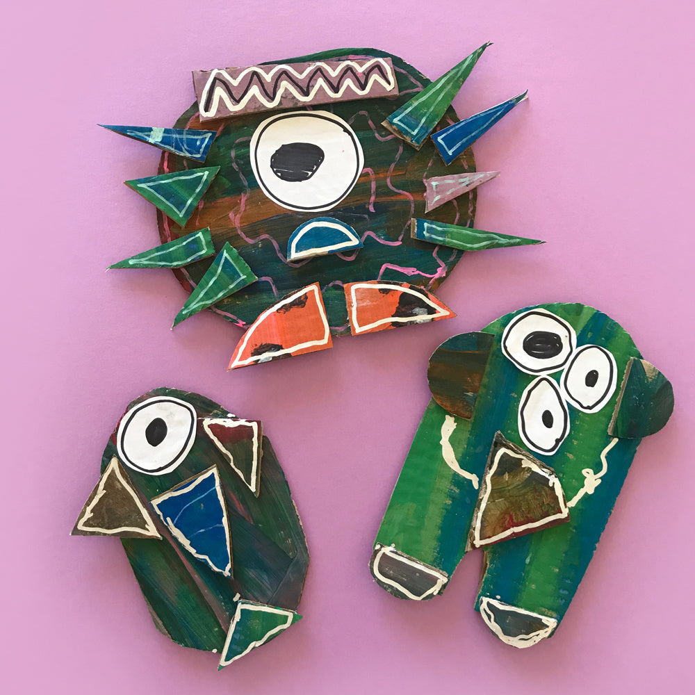 Kids craft cardboard alien collage