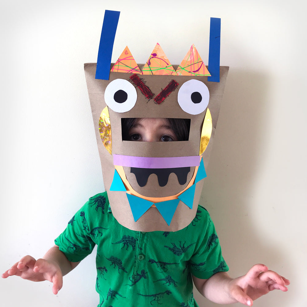 Paper bag monster and robot masks kids craft