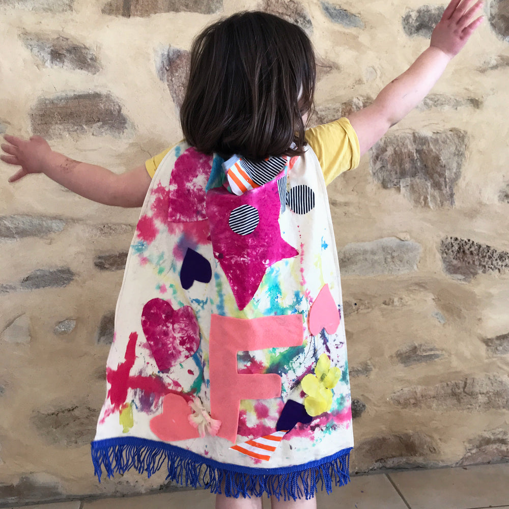 Fabric collage capes kids craft project