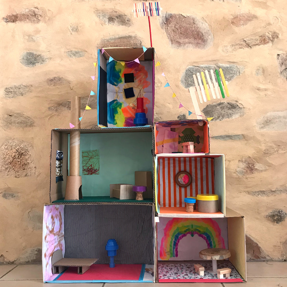 Recycled cardboard box dolls house