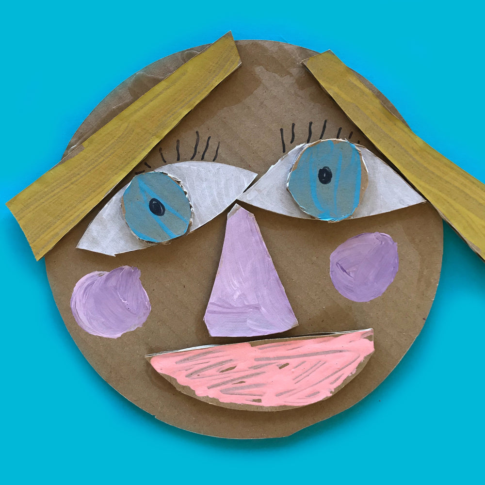 Paper plate and cardboard collage face portrait kids craft activity