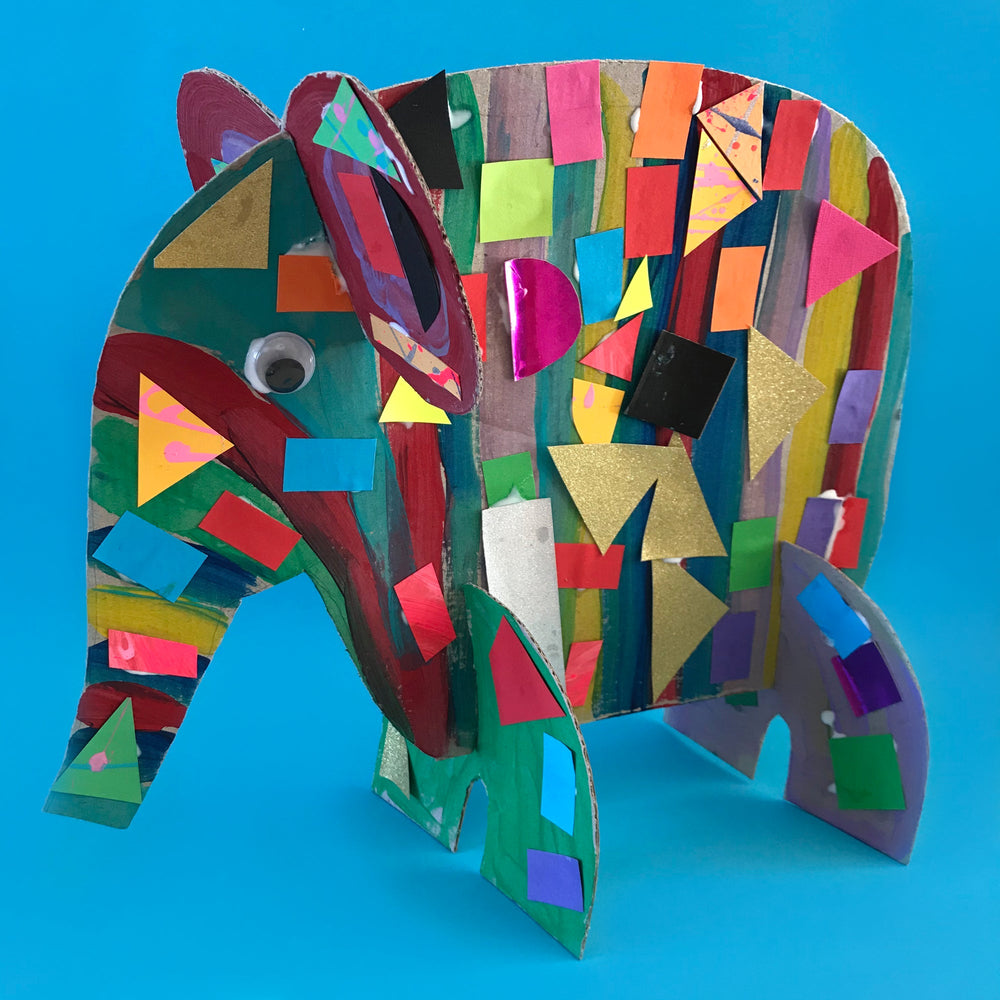 3D collage Elmer the elephant craft activity made by children