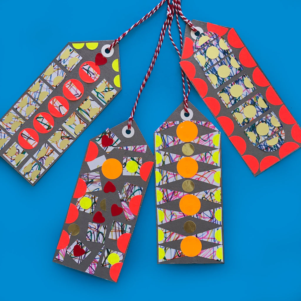 colourful sticker collage gift tag craft