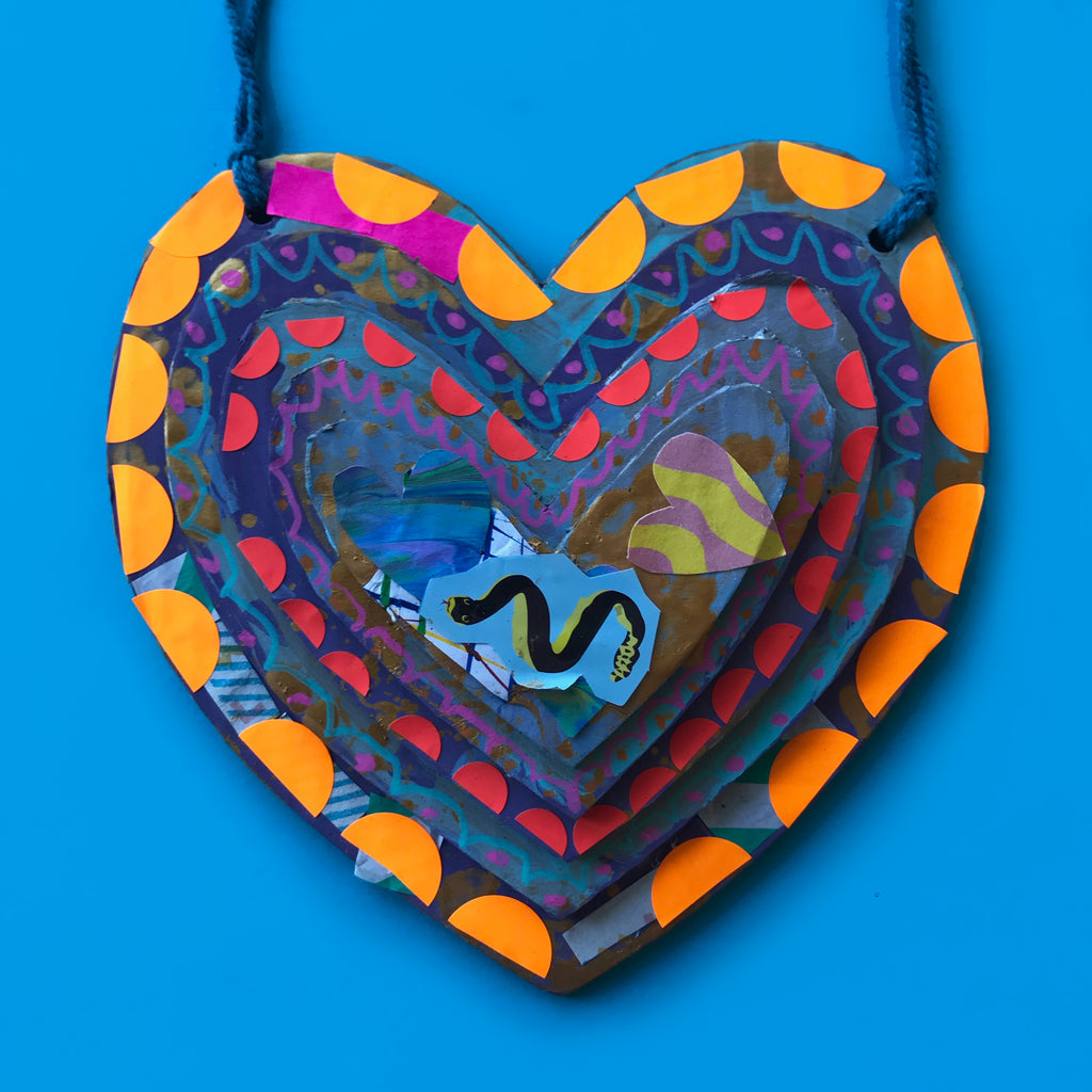 cardboard collage heart necklace kids art project