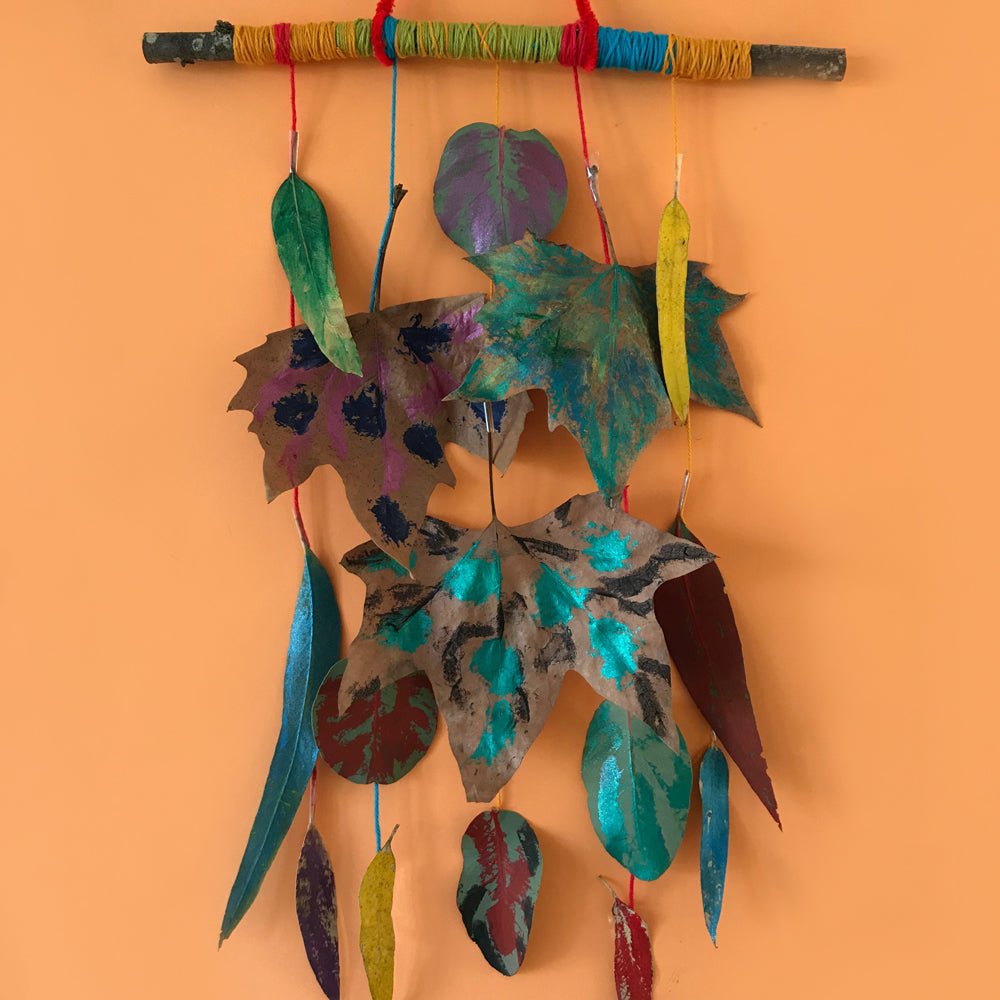 Kids art painted leaf mobile