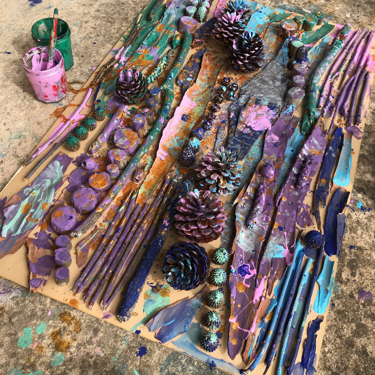 Nature wall process art project for kids