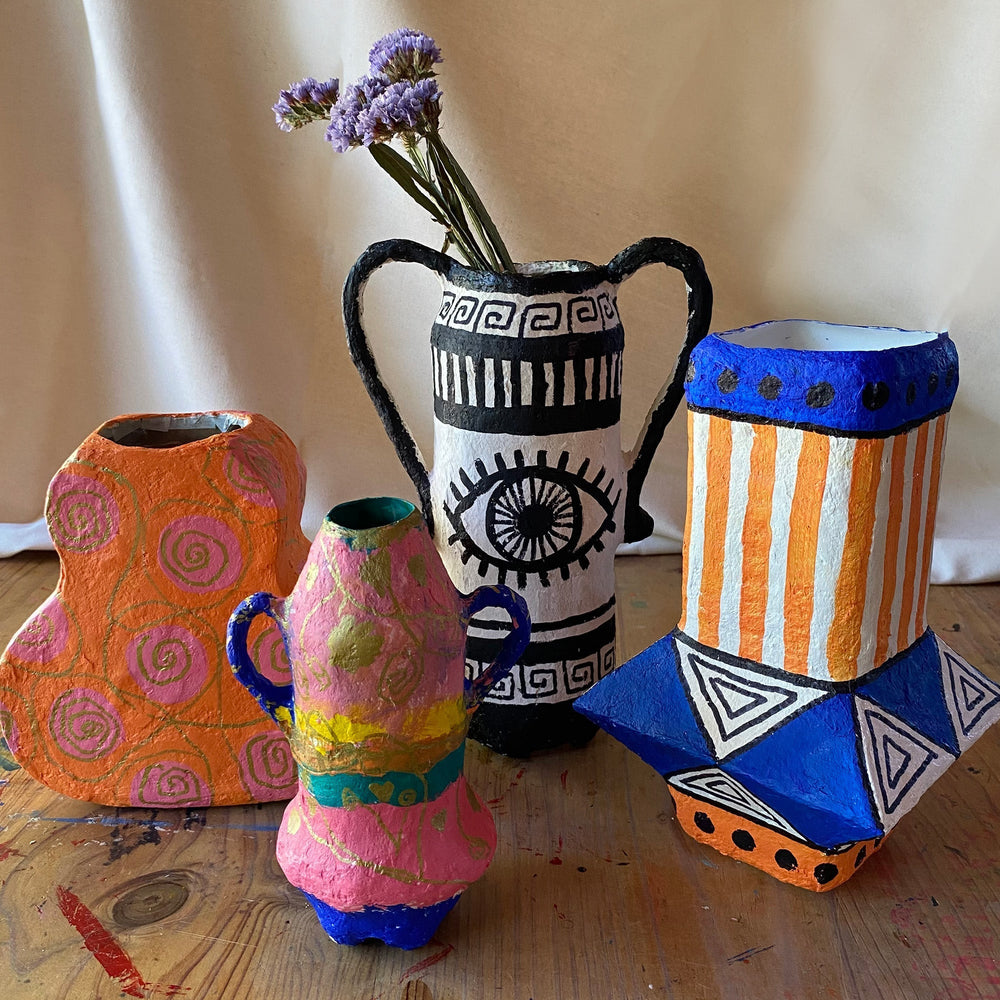 Paper mache clay vases