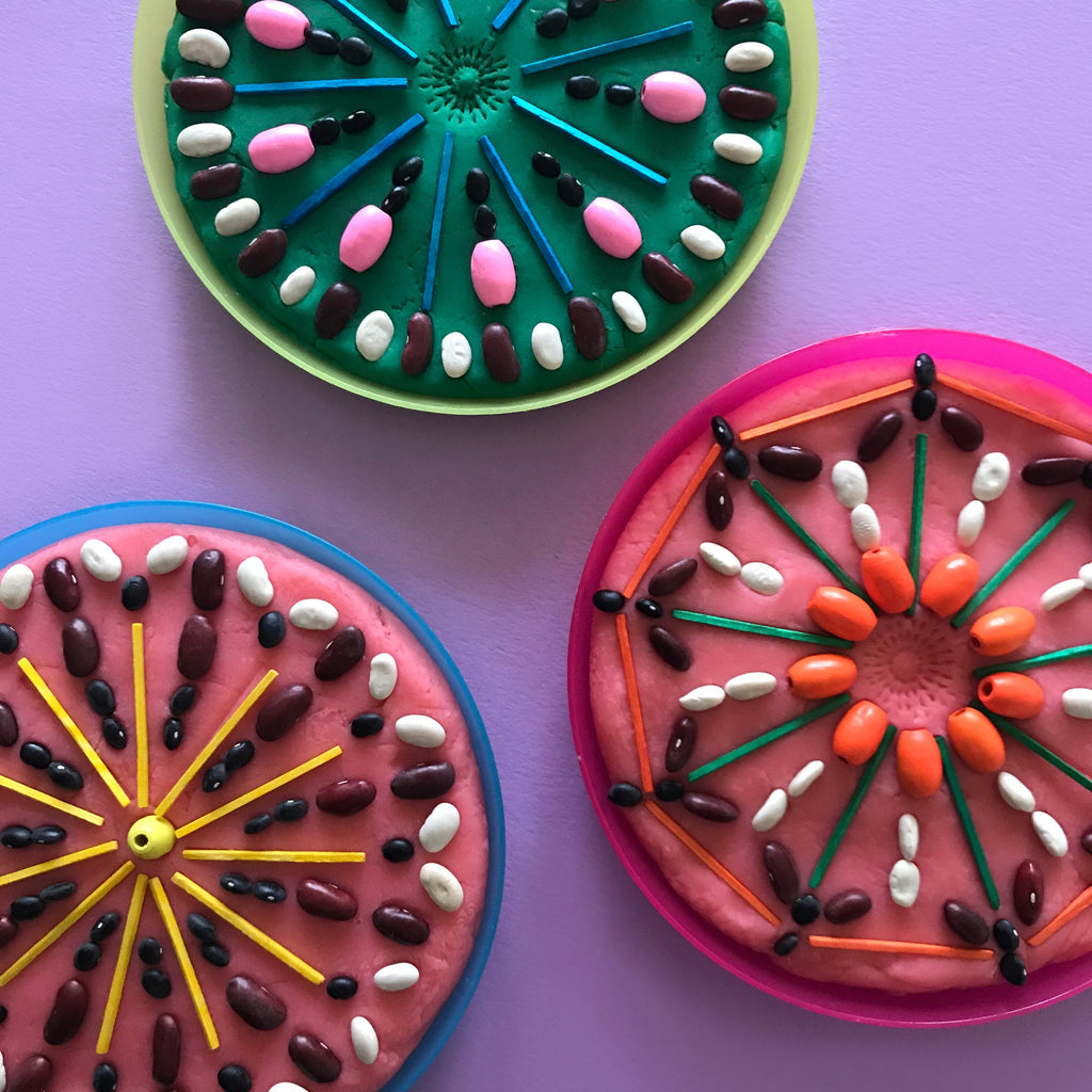 Play dough and small parts mandala patterns kids activity