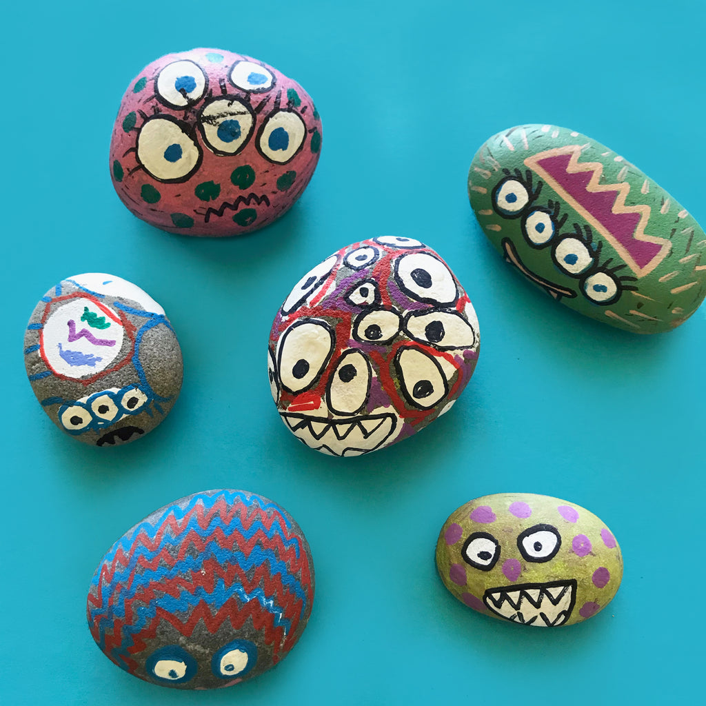 Painted pebble rock monsters