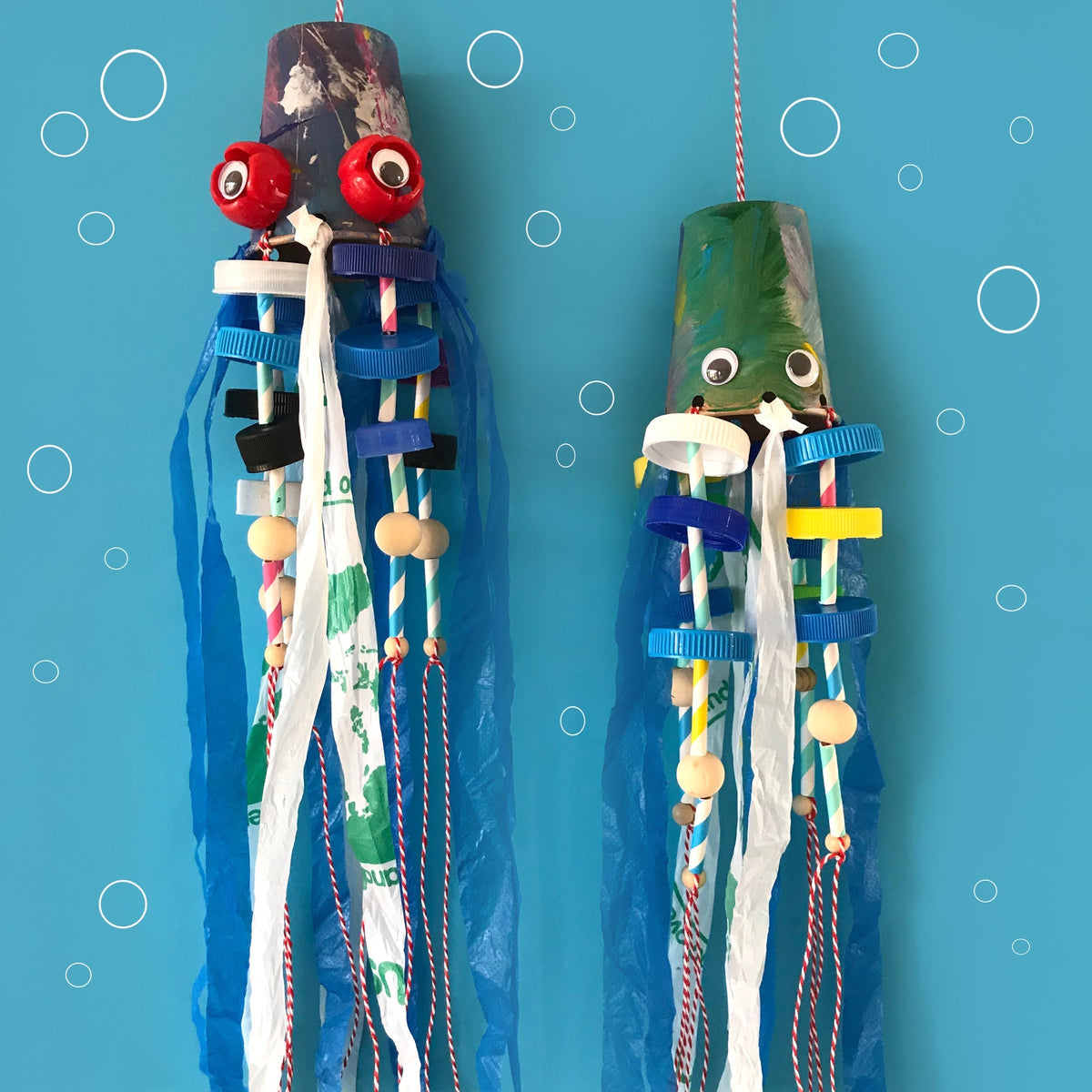 Childrens craft activity to make a squid from recucled materials