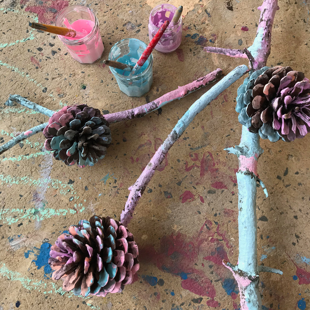 Collaborative kids art branch painting