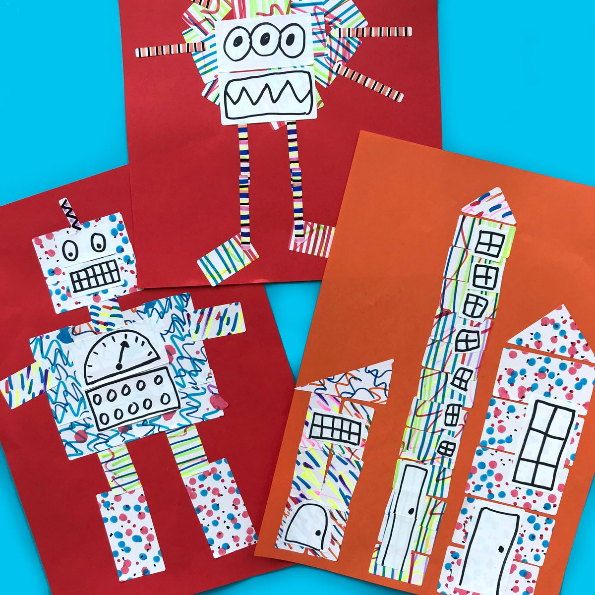 Kids art collage made using address stickers