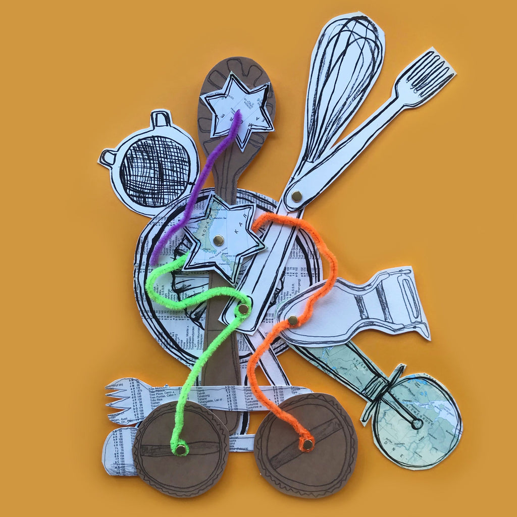 Imaginary machine made from drawings of kitchen utencils
