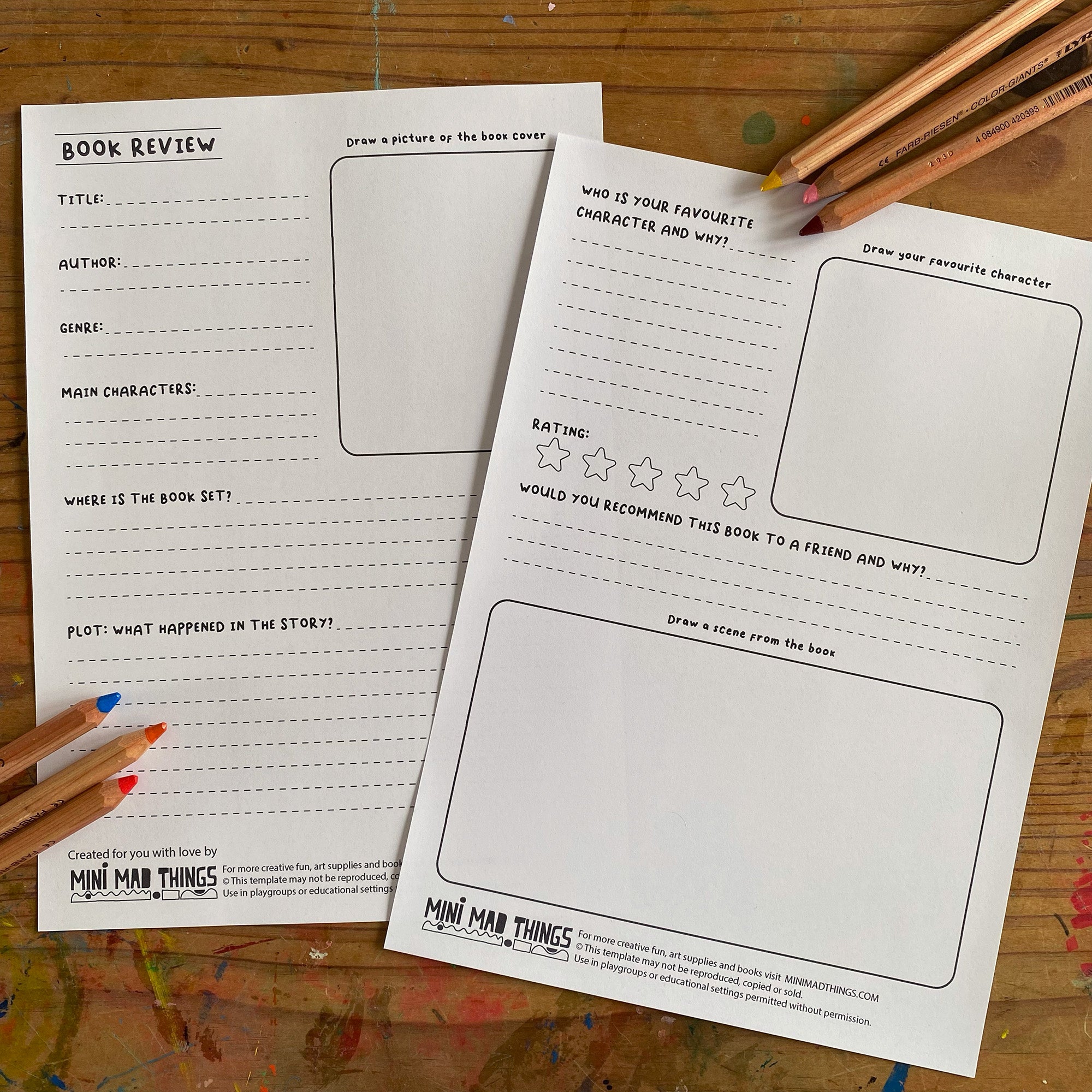 Book Review printable activity sheets