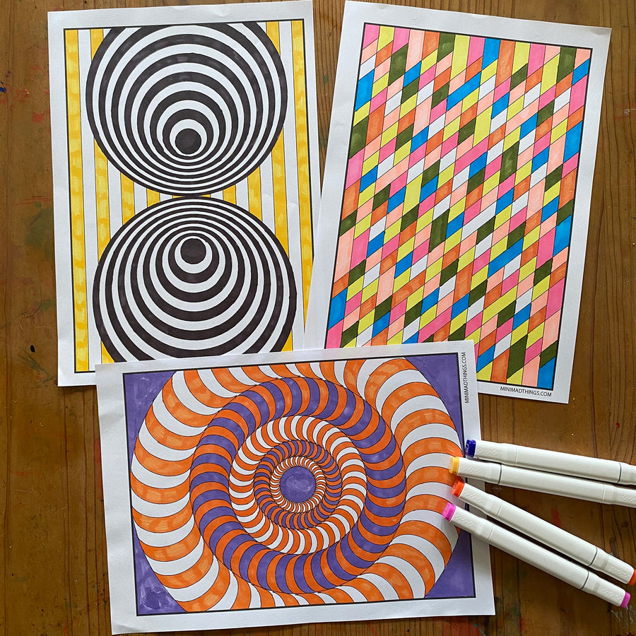 Bridget Riley - Printable colouring in sheets - Mini Mad Things