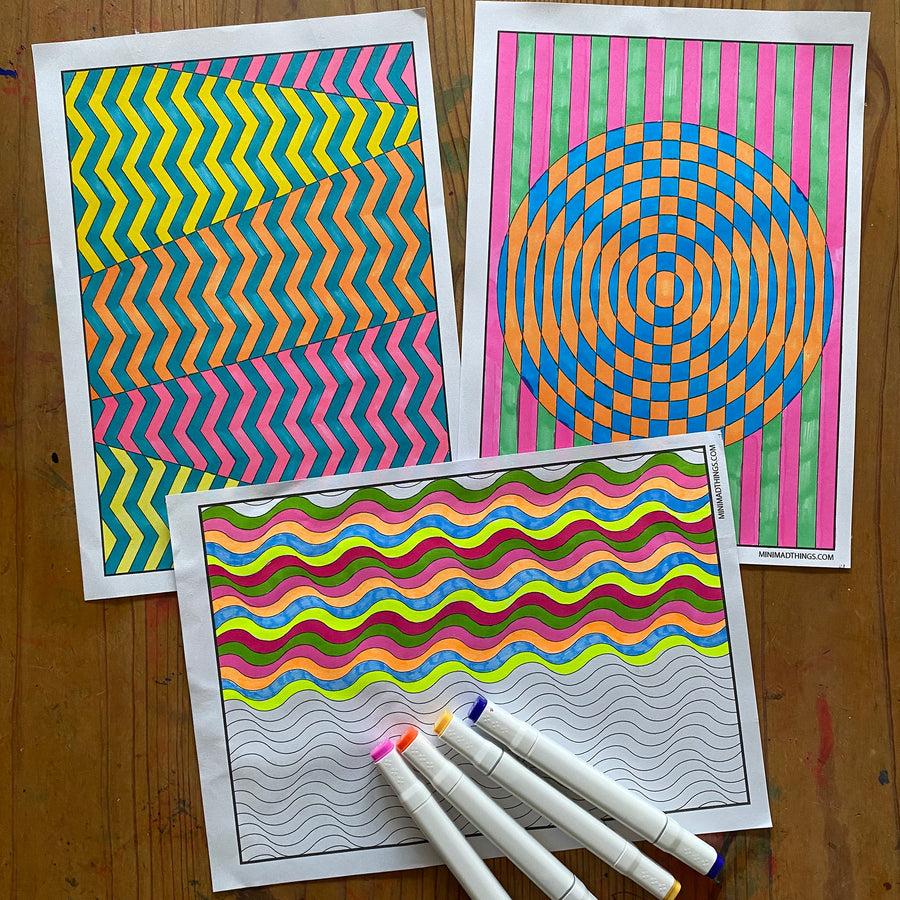 Bridget Riley - Printable colouring in sheets - Mini Mad Things