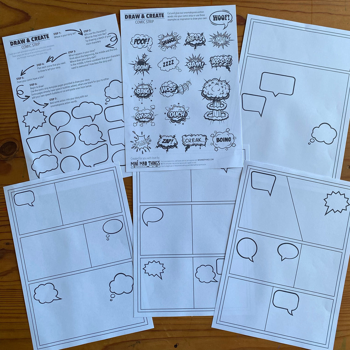 Comic Writing Activity Comic Strip - Printable activity sheets - Mini Mad Things