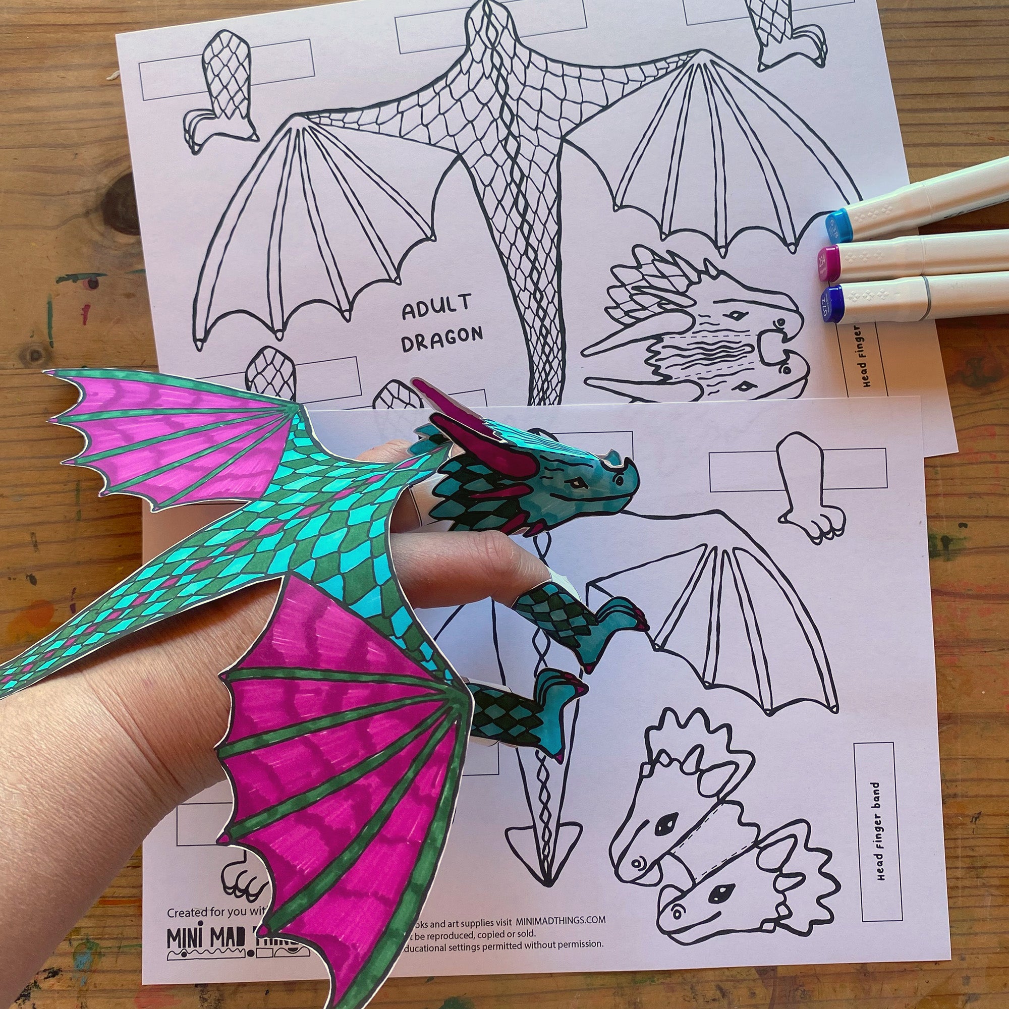 Paper dragon puppet template
