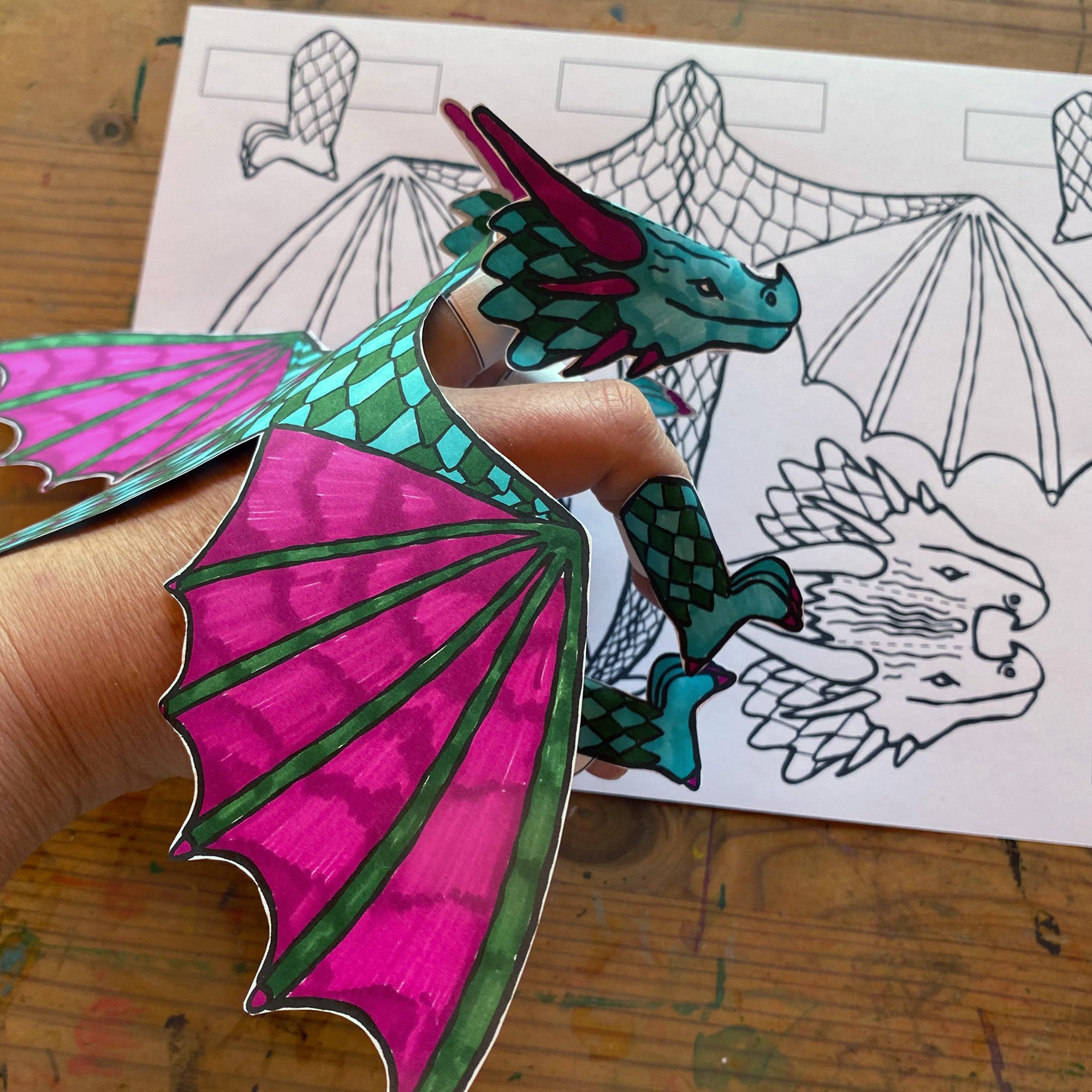 Paper dragon puppet template
