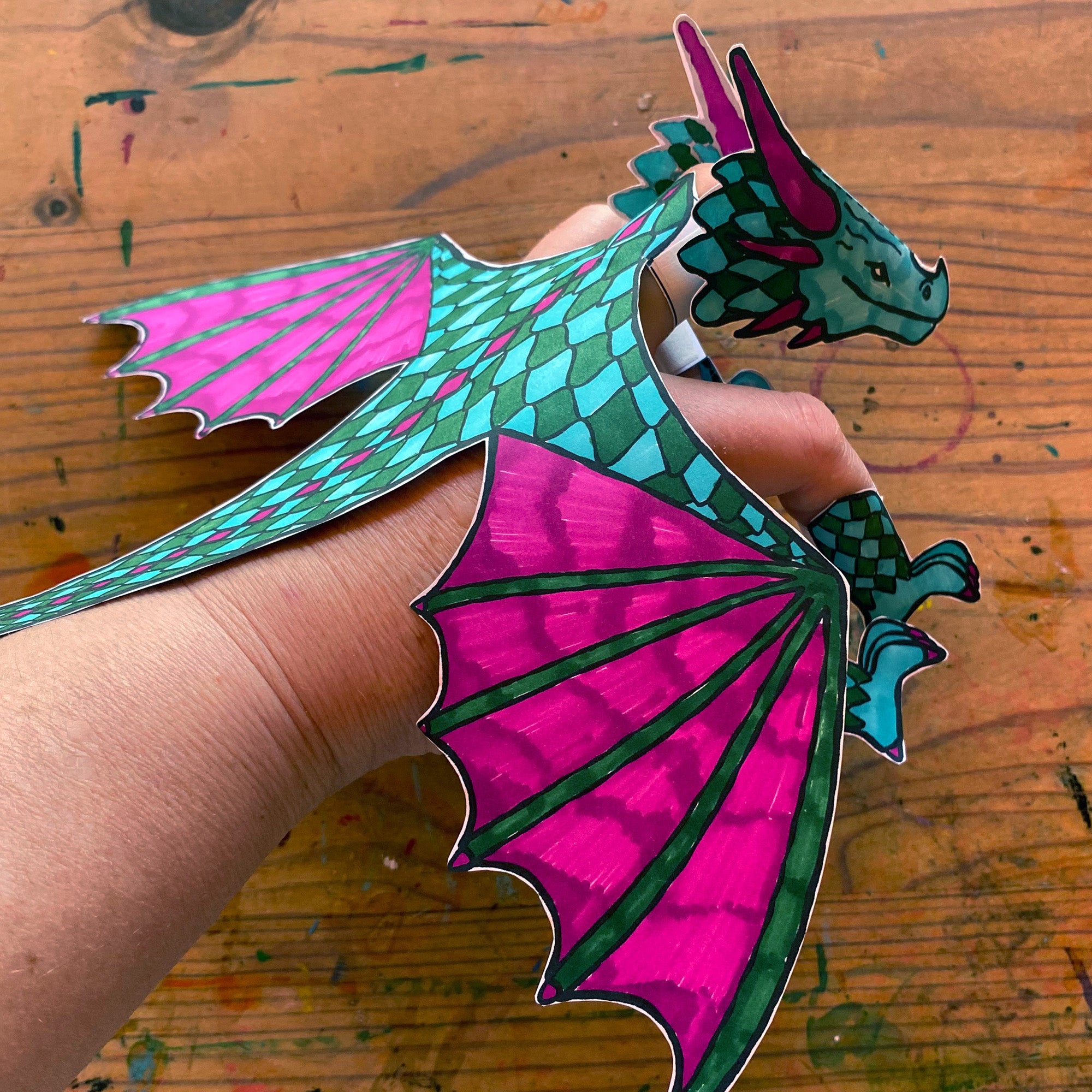 Paper dragon puppet template