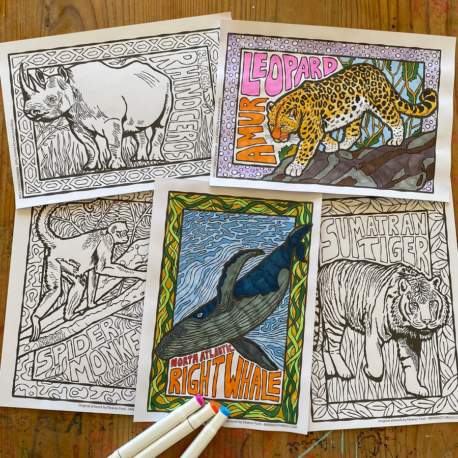 Extinct Animals Courling In Endangered Animals - Colouring in sheets - Mini Mad Things