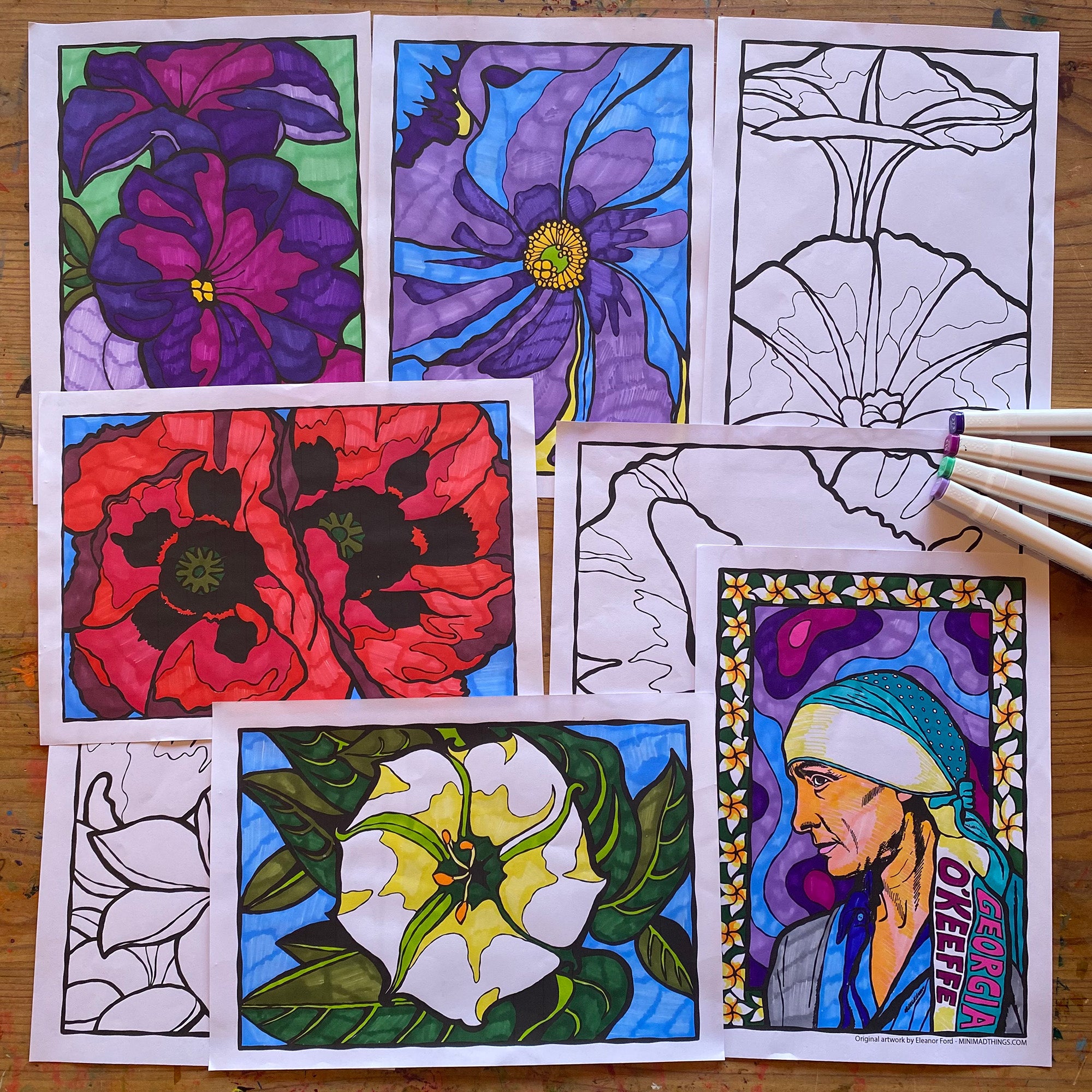 Georgia O'Keeffe - Printable colouring sheets