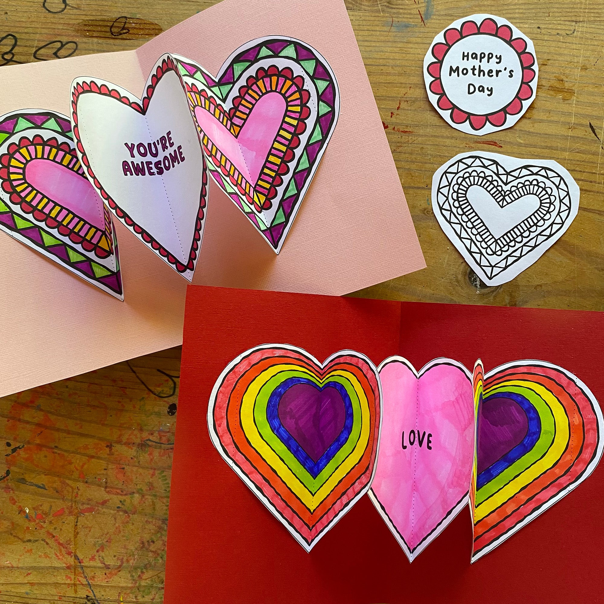 Hearts Pop Up Cards - Printable templates