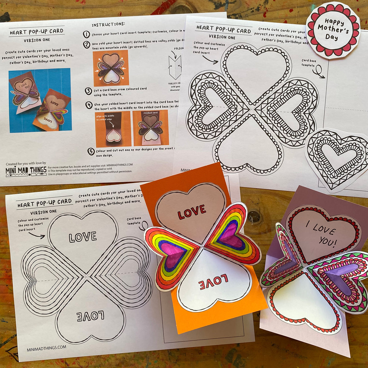 Hearts Pop Up Cards - Printable templates - Mini Mad Things