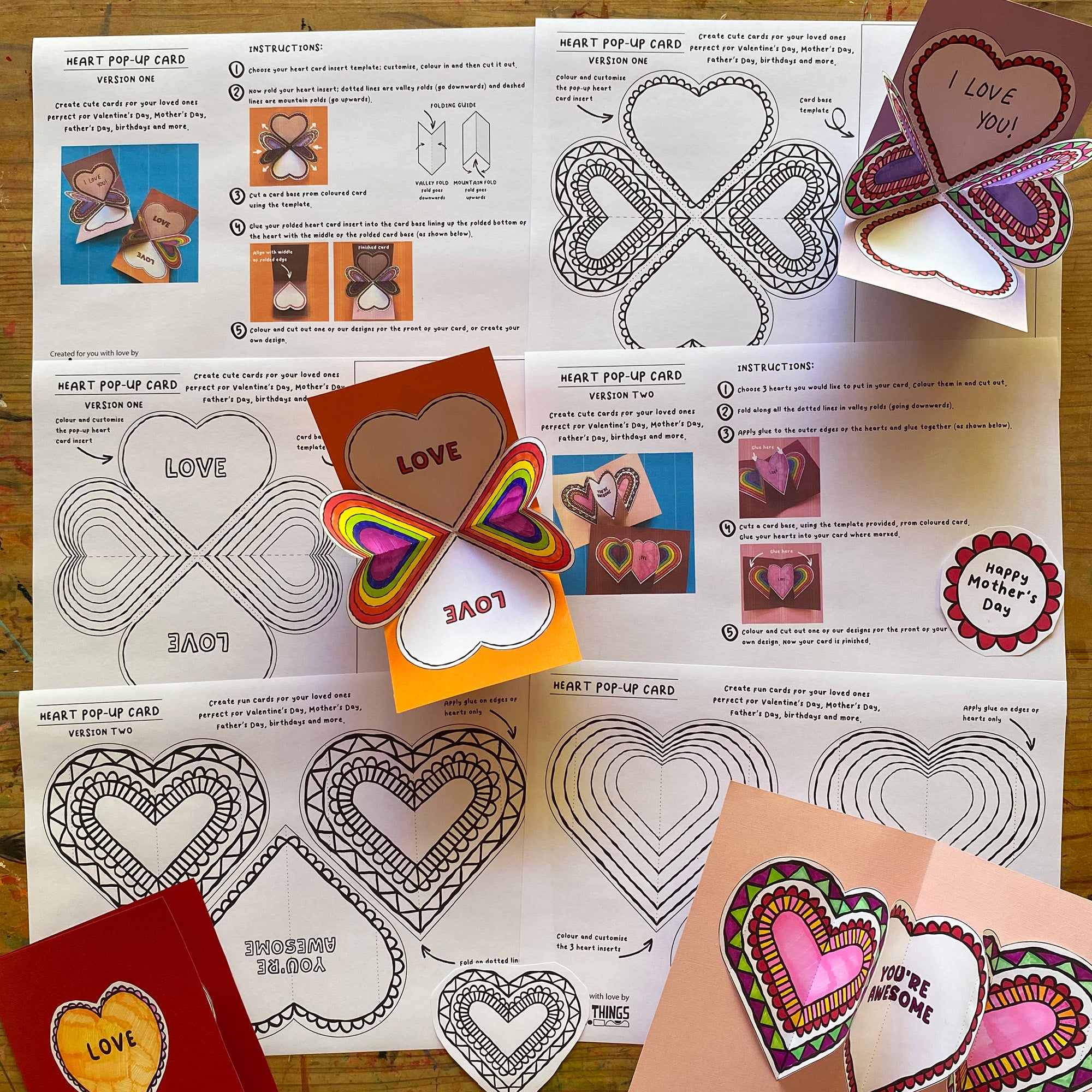 Hearts Pop Up Cards - Printable templates