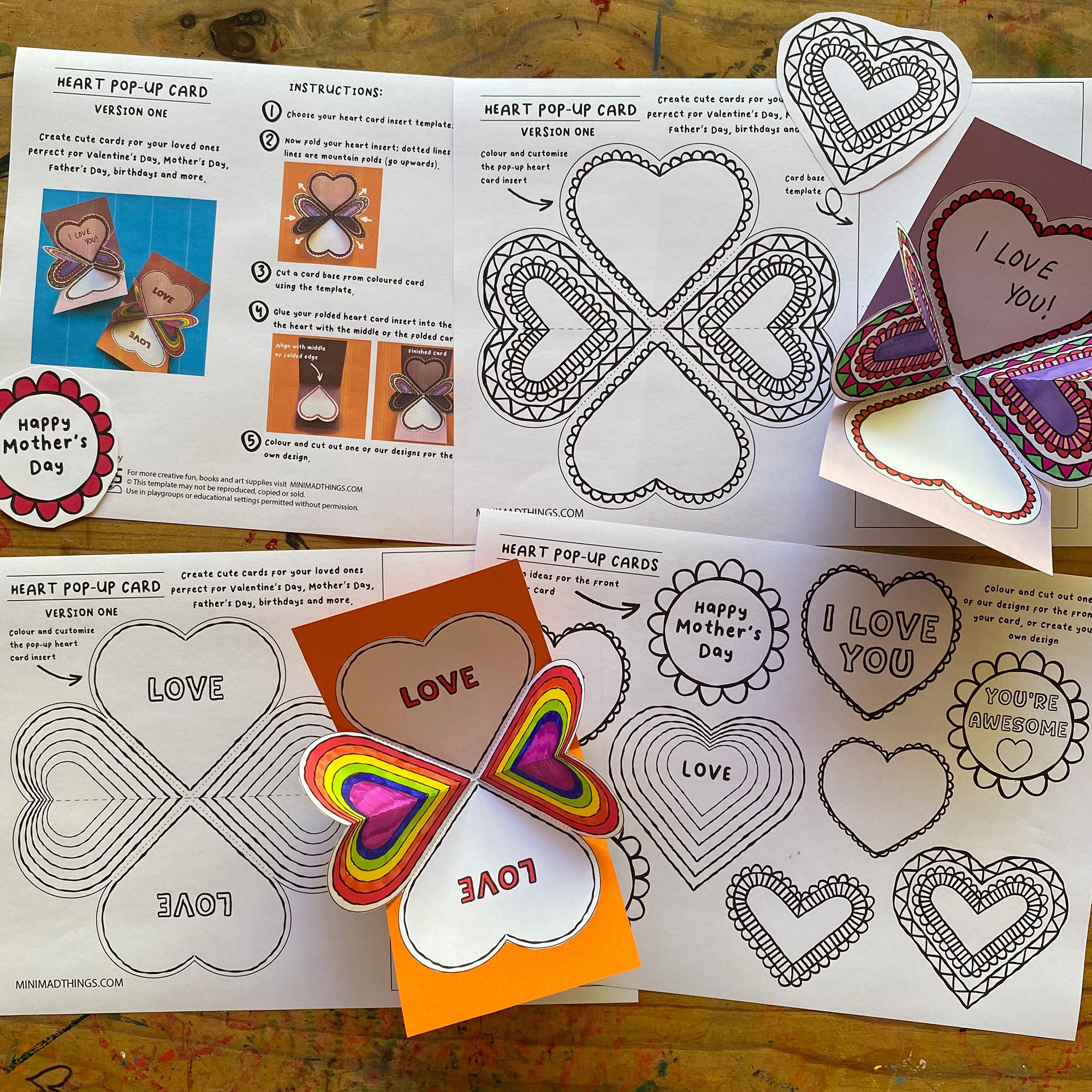 Hearts Pop Up Cards - Printable templates