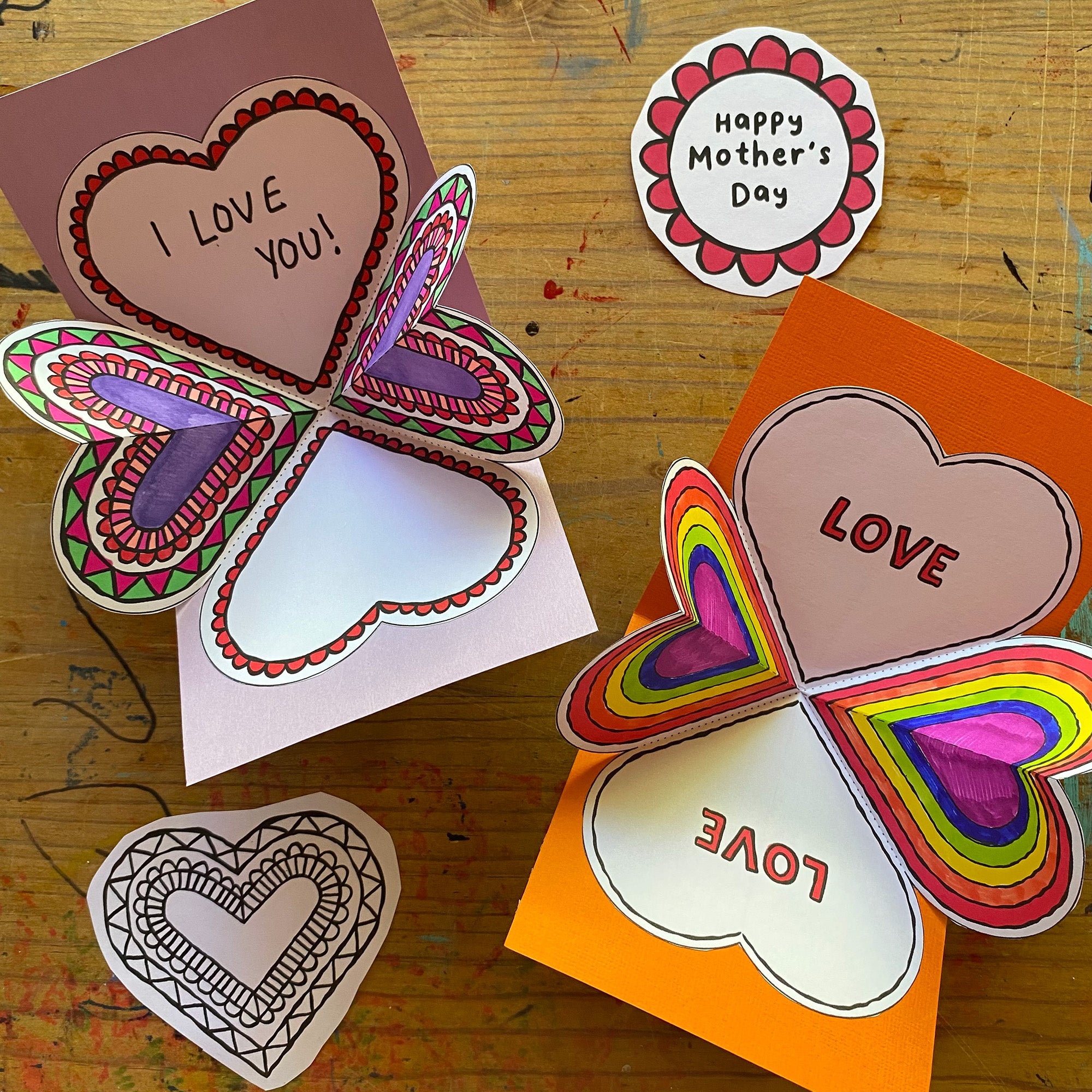 Hearts Pop Up Cards - Printable templates
