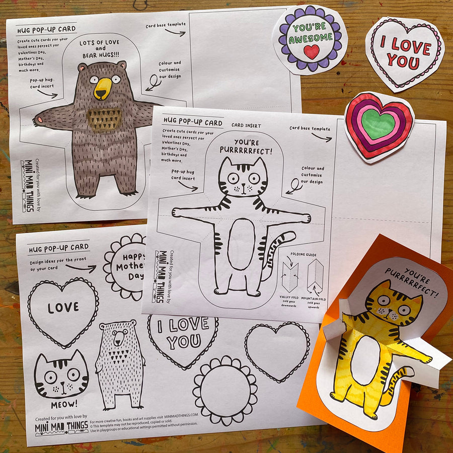 Hugs Pop Up Cards - Printable templates - Mini Mad Things