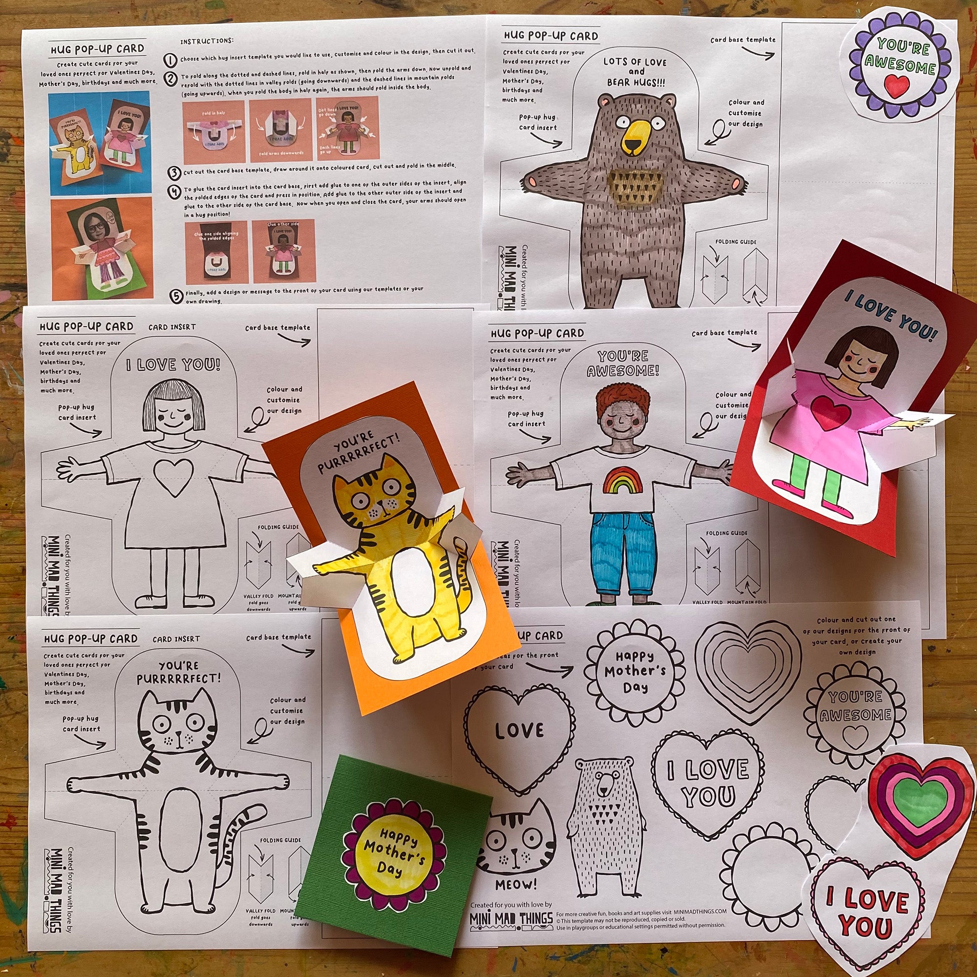 Hugs Pop Up Cards - Printable templates