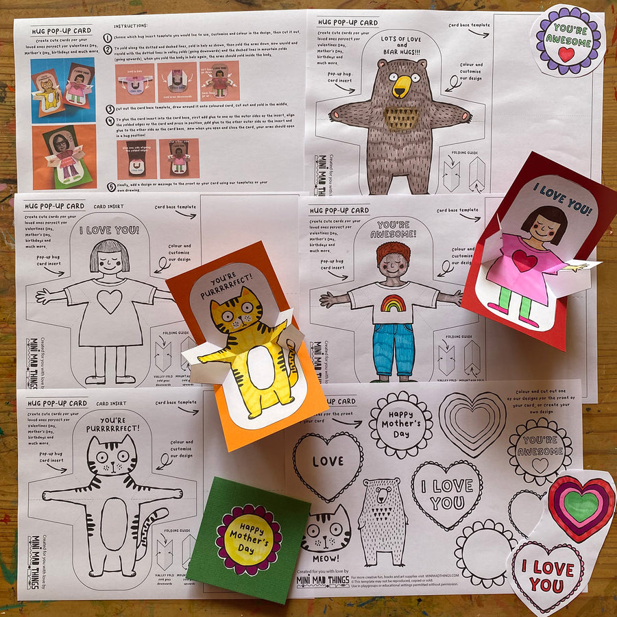Hugs Pop Up Cards - Printable templates - Mini Mad Things