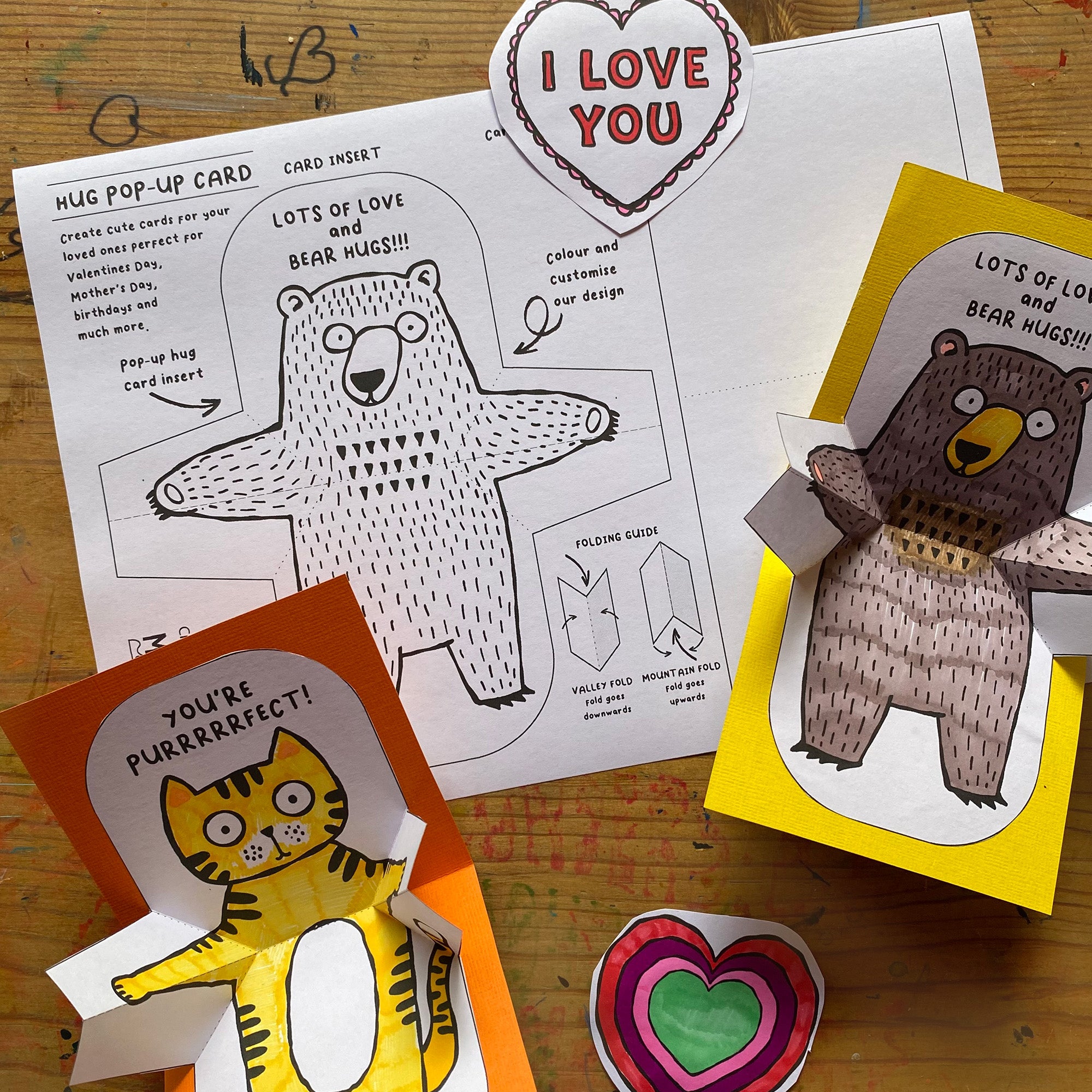Hugs Pop Up Cards - Printable templates
