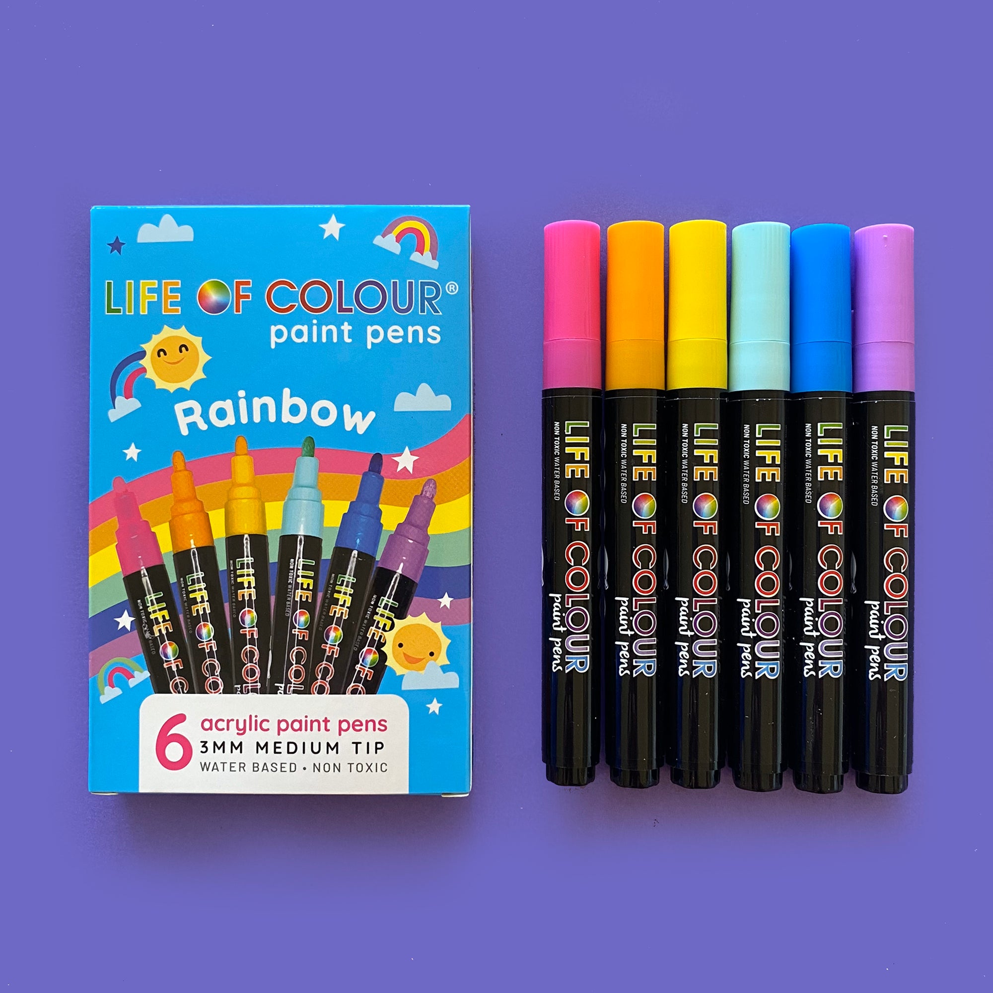 6 Life of Colour Acrylic Paint Pens - Rainbow - Mini Mad Things