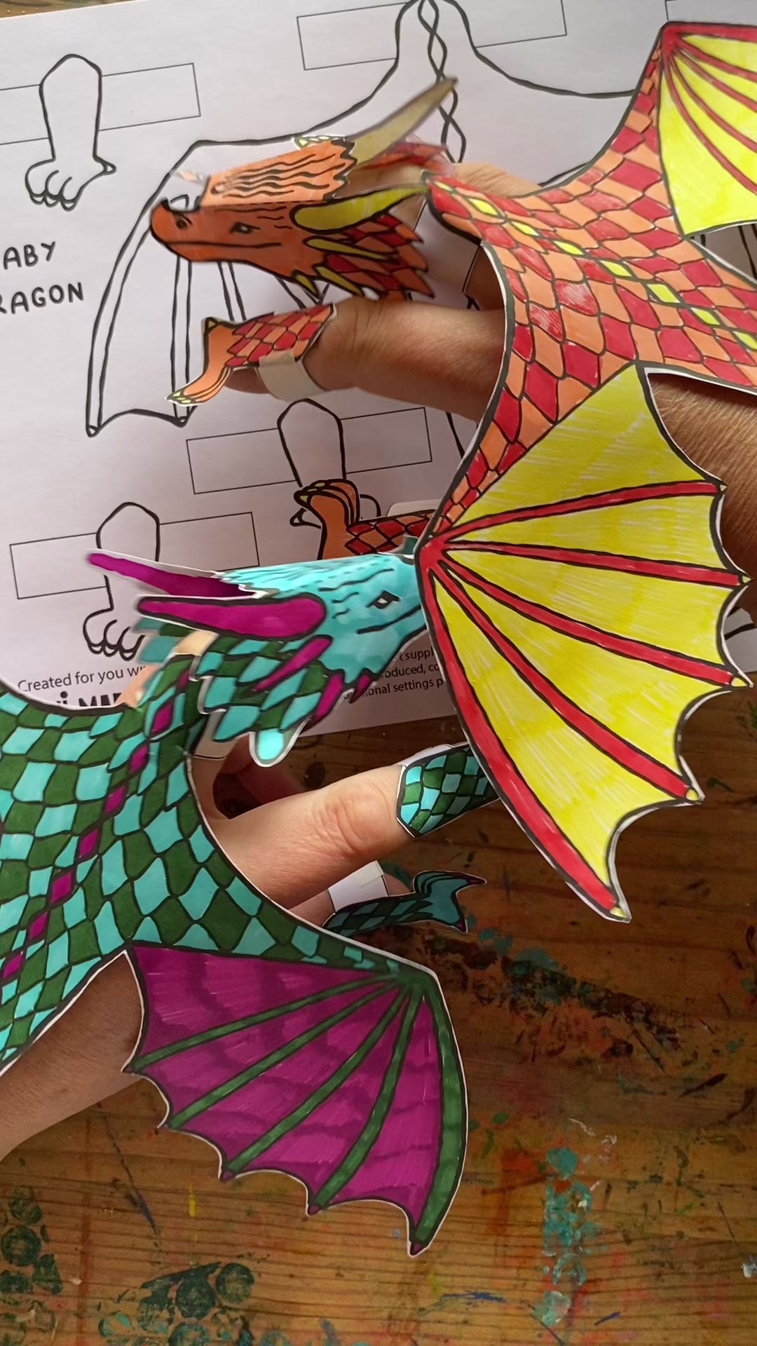 Paper dragon hand puppets