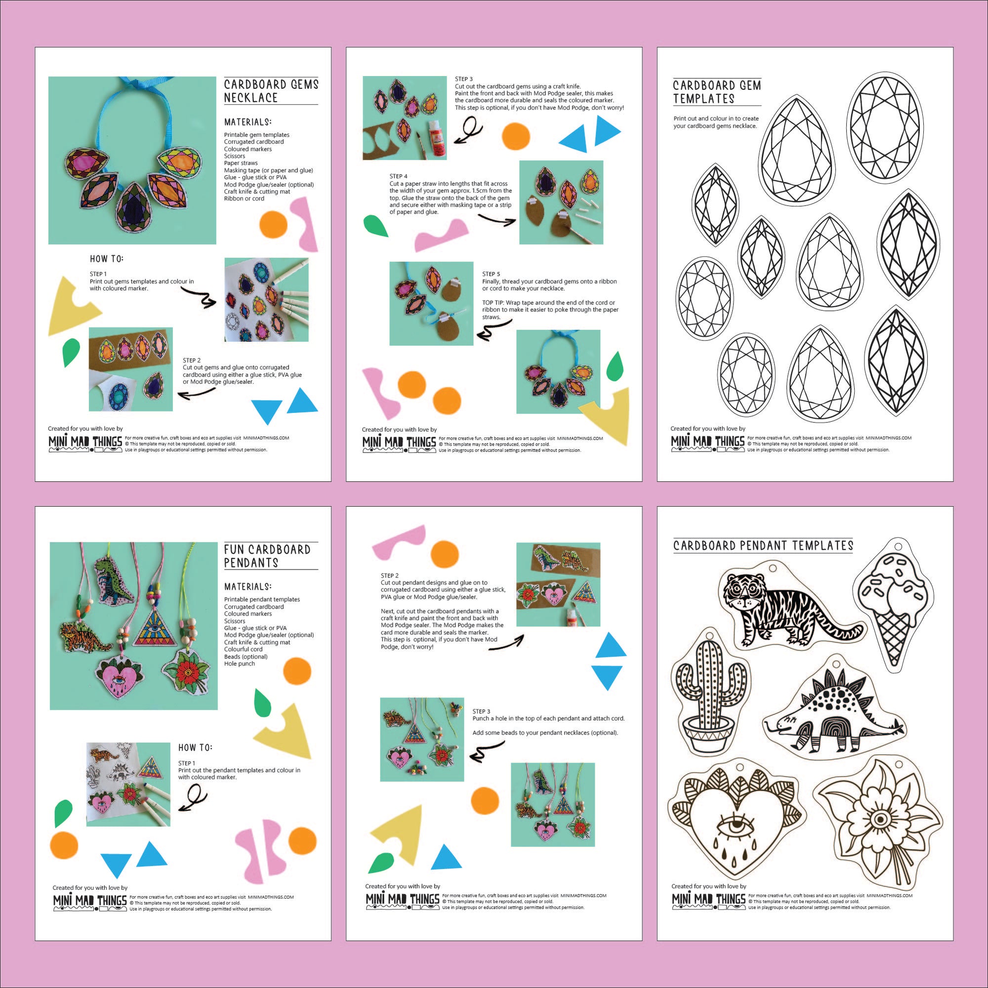 Cardboard Jewellery - Printable activity bundle