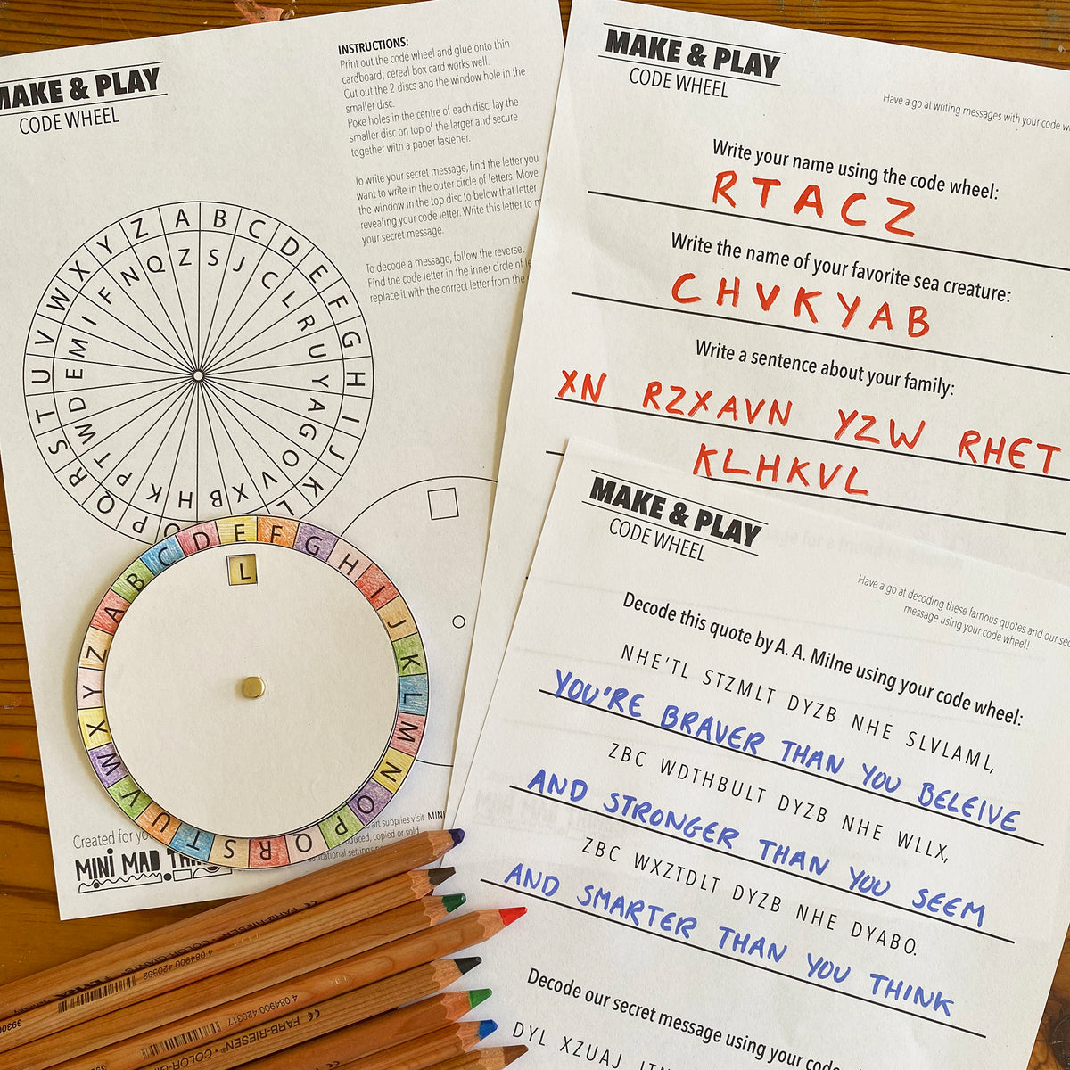 Secret Codes - Printable activity sheets - Mini Mad Things