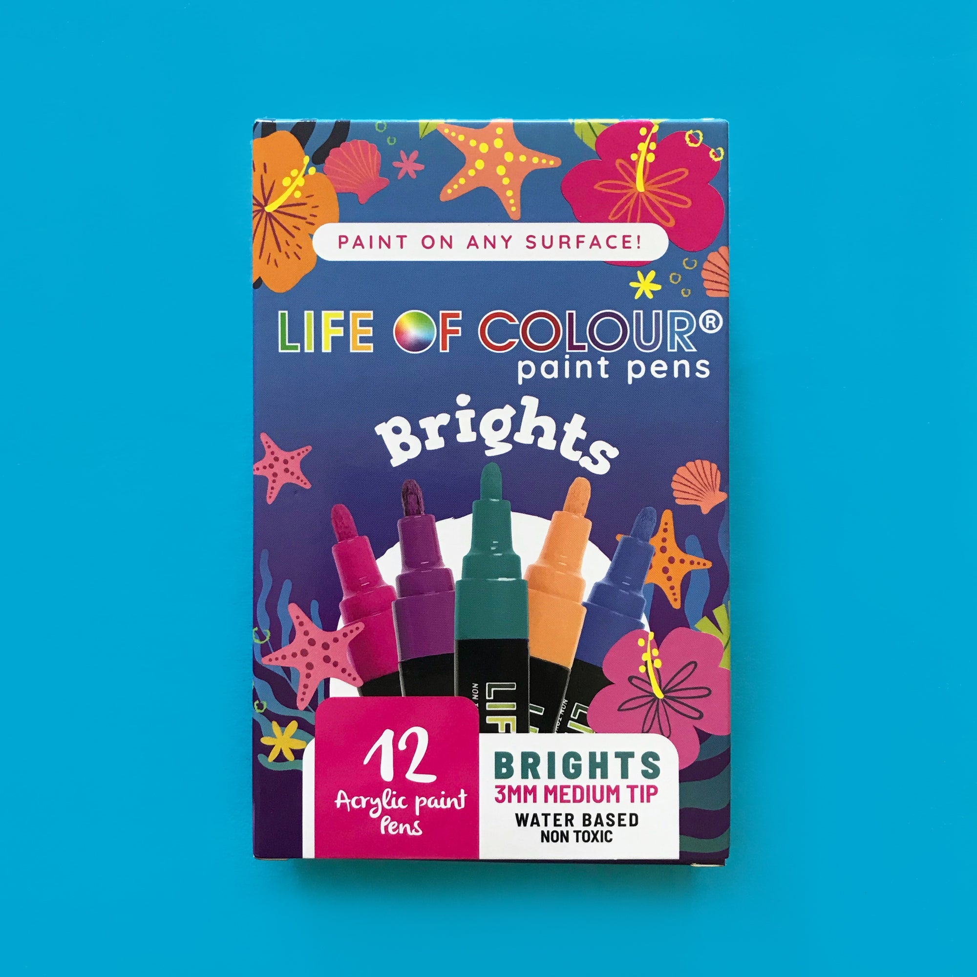 12 Life of Colour Acrylic Paint Pens - Brights